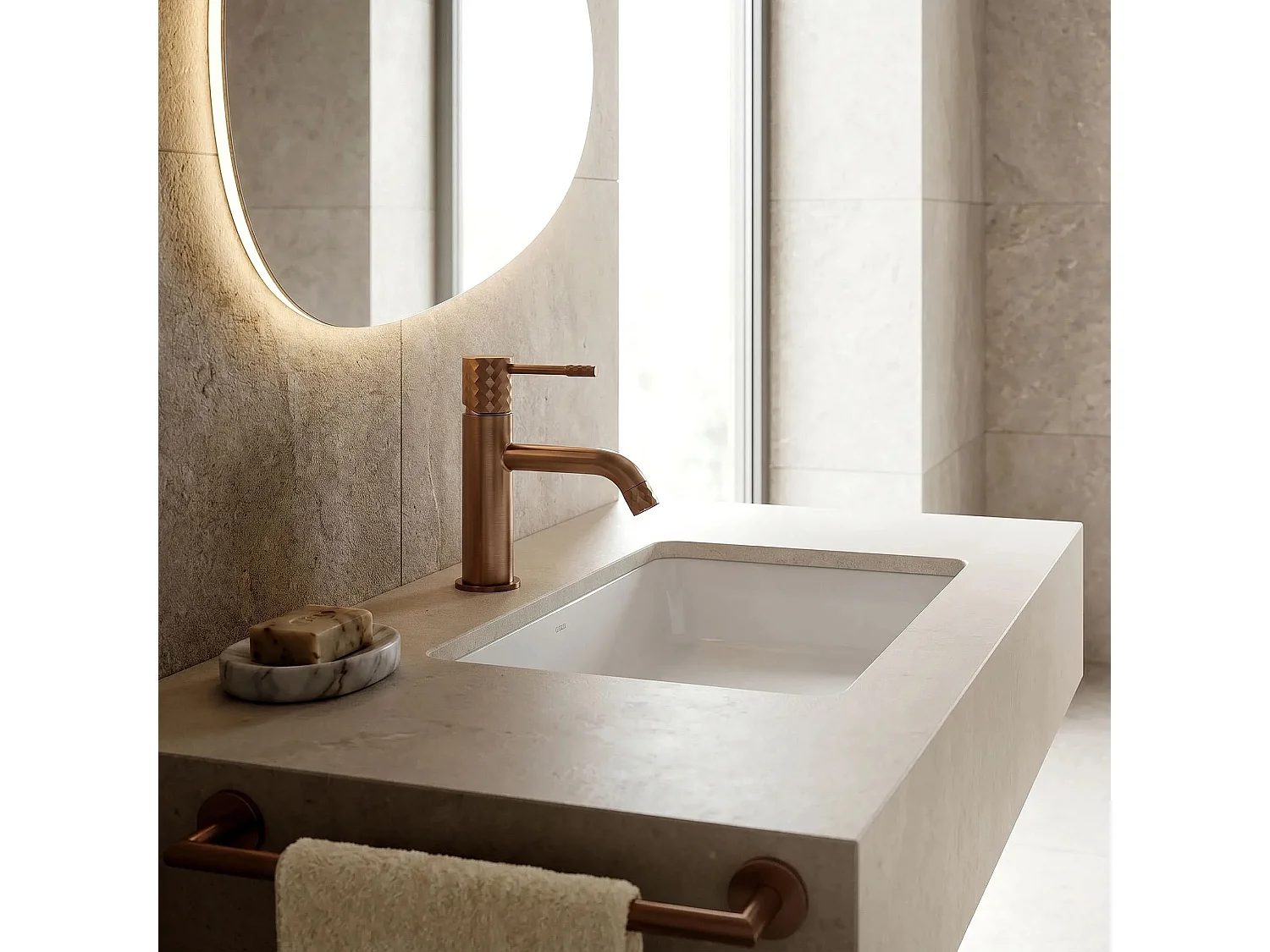 Wastafelkraan Rea Lungo Low Brush Copper