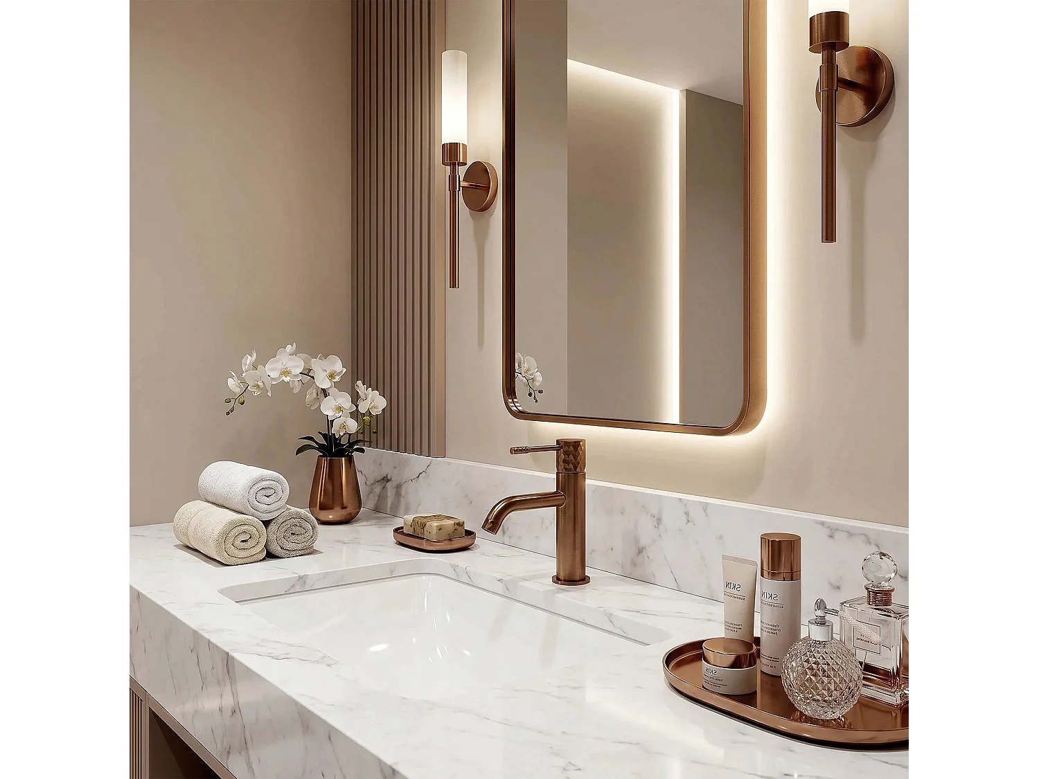 Wastafelkraan Rea Lungo Low Brush Copper