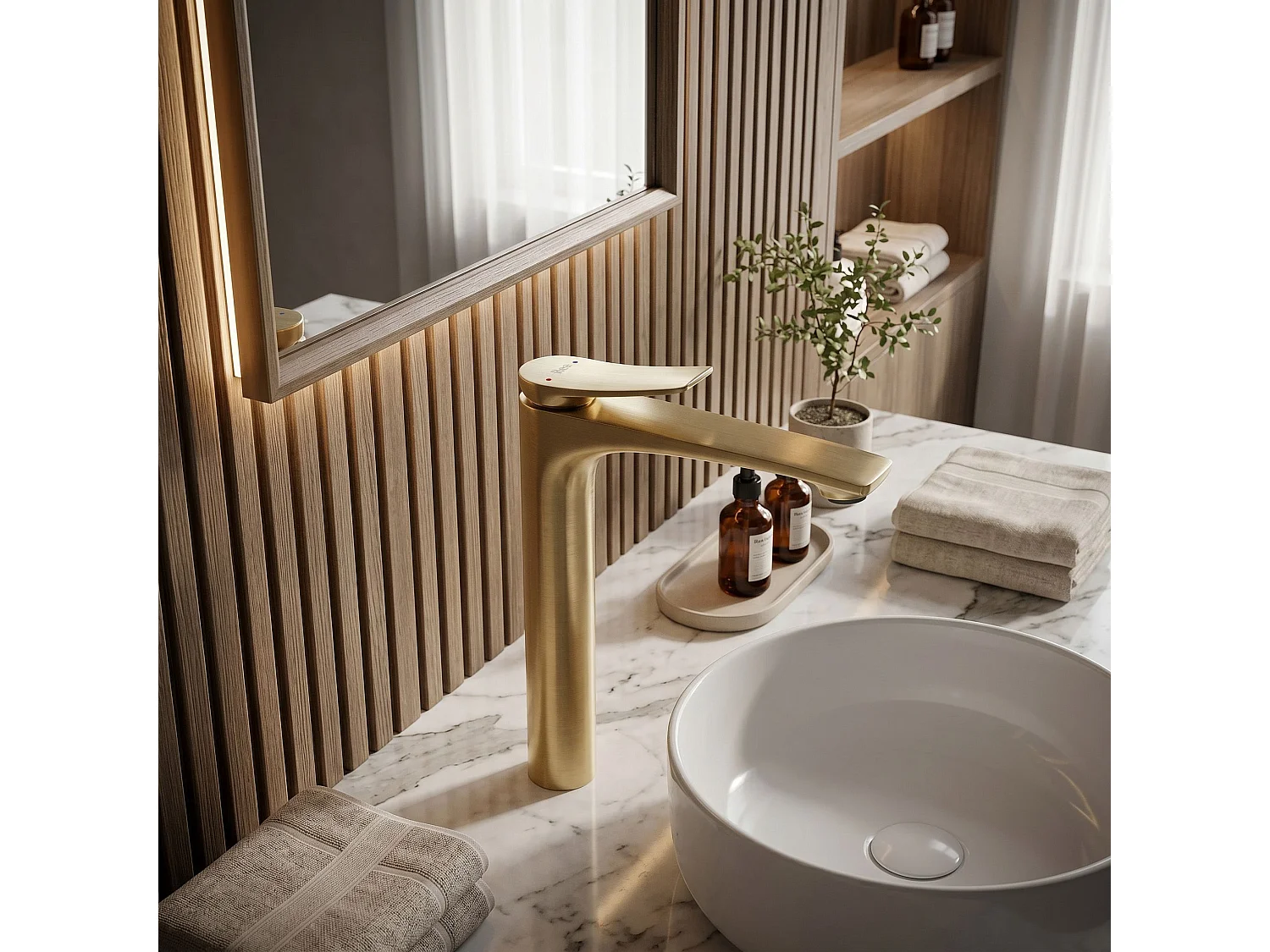 Wastafelkraan Rea Premium Vision High Brush Gold