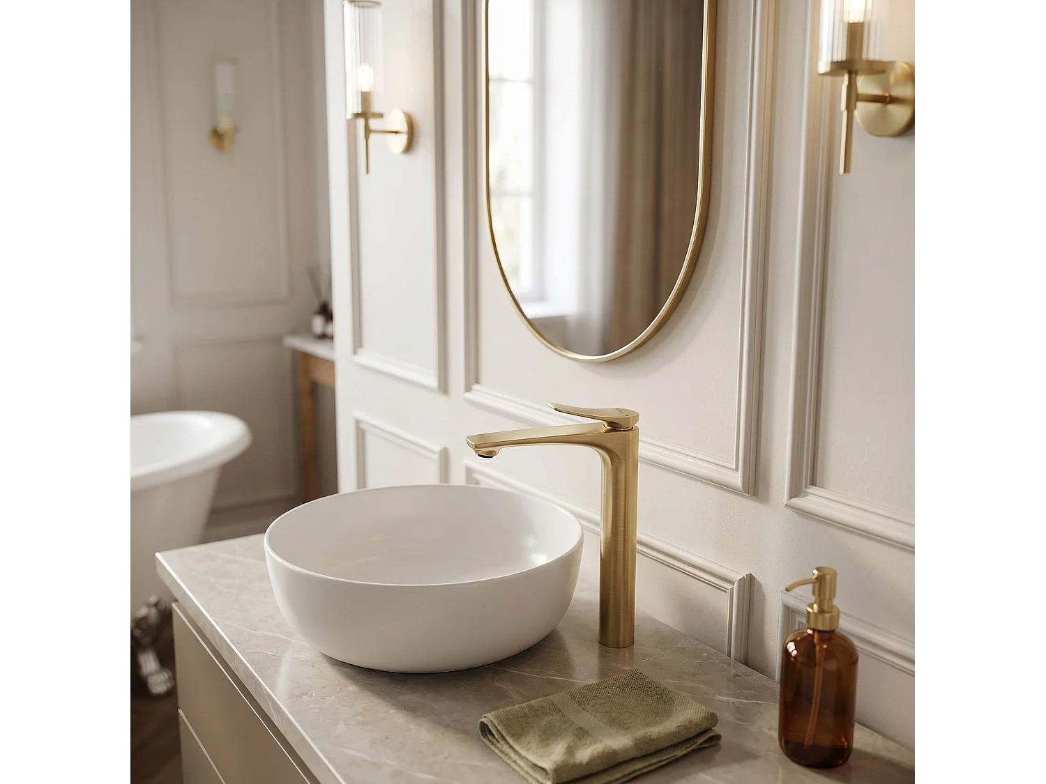 Wastafelkraan Rea Premium Vision High Brush Gold