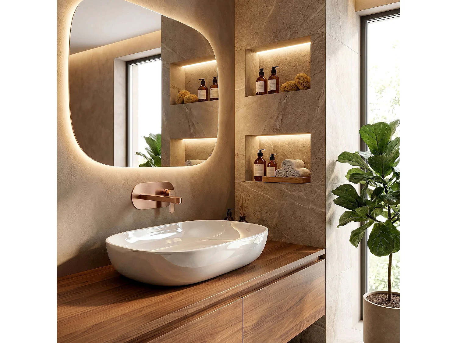 Verborgen Wastafelkraan Rea Arcos Brush Copper