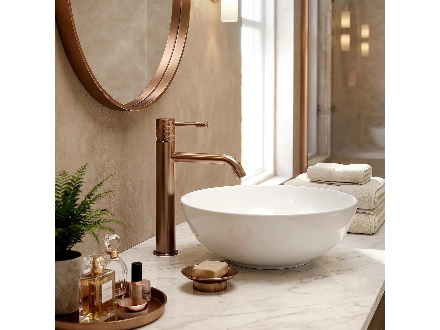 Wastafelkraan Rea Lungo High Brush Copper