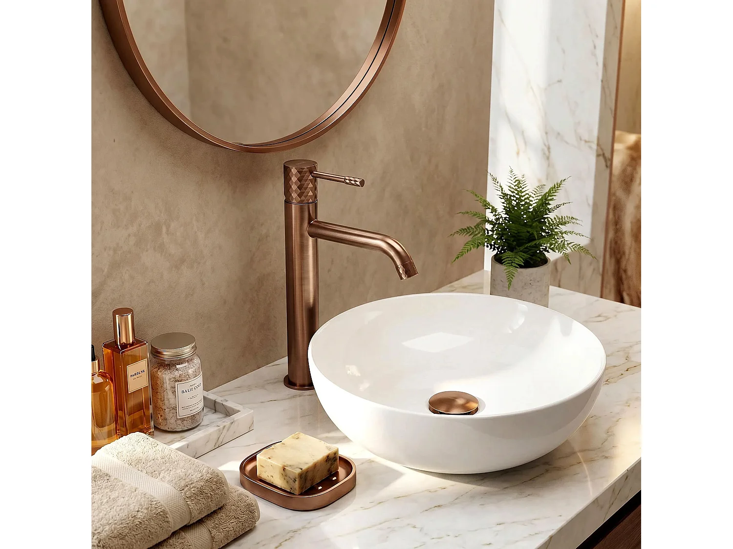 Wastafelkraan Rea Lungo High Brush Copper