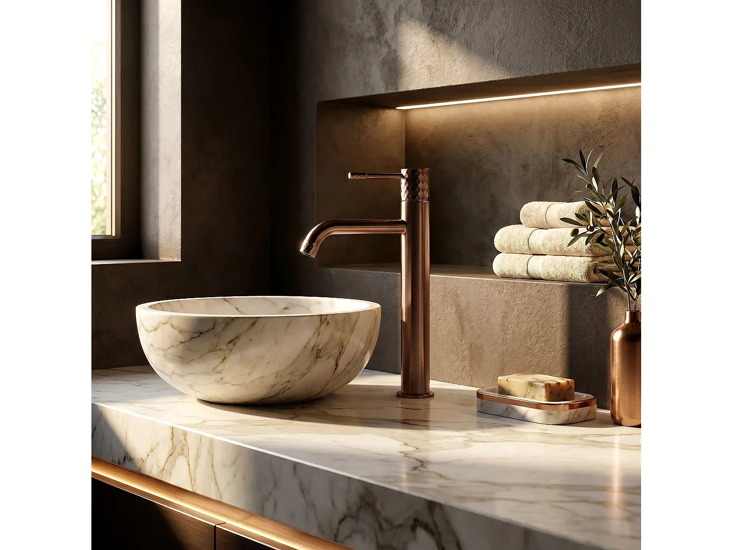 Wastafelkraan Rea Lungo High Brush Copper