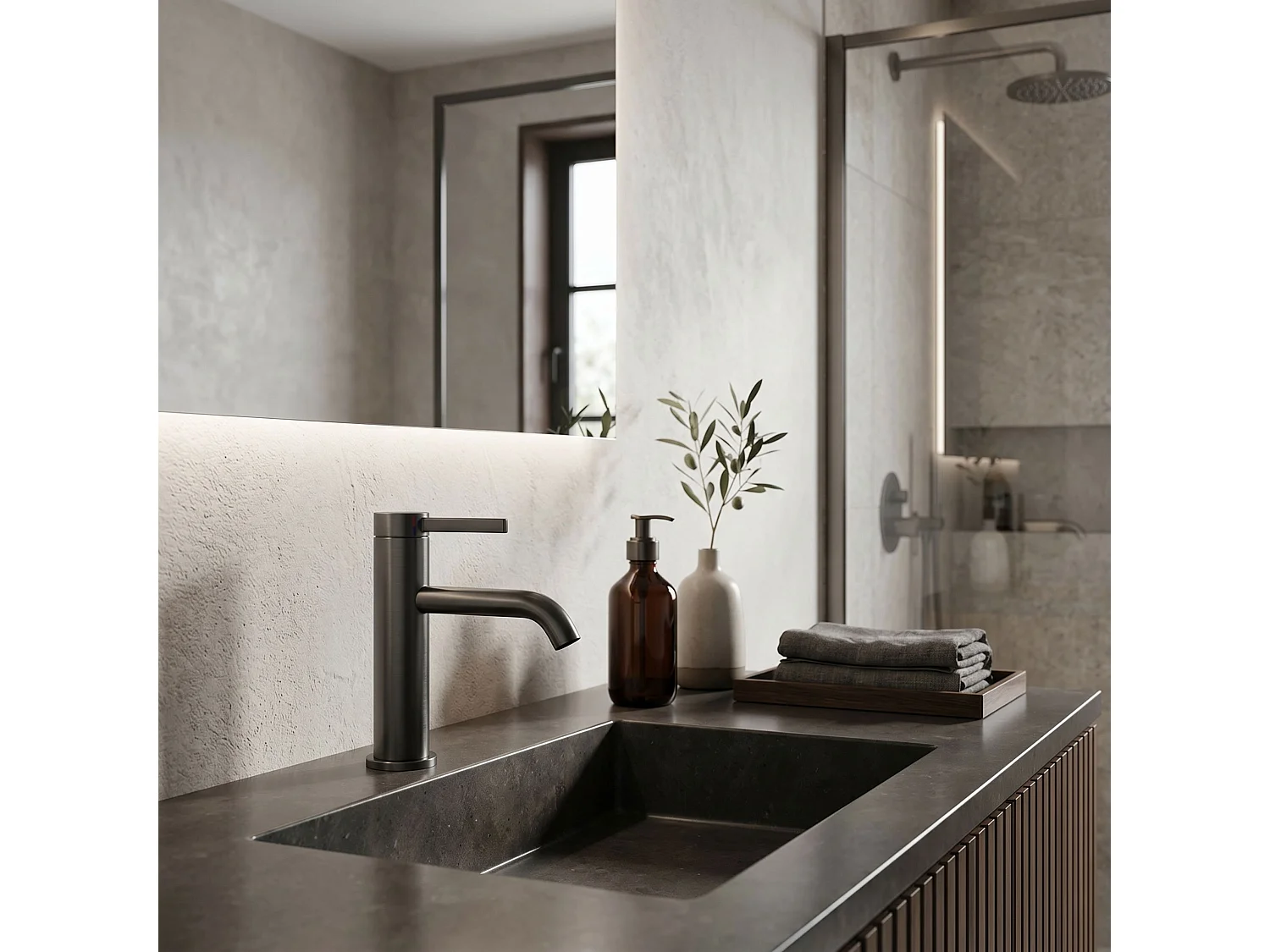 Robinet De Lavabo Rea Rivo Low Titanium