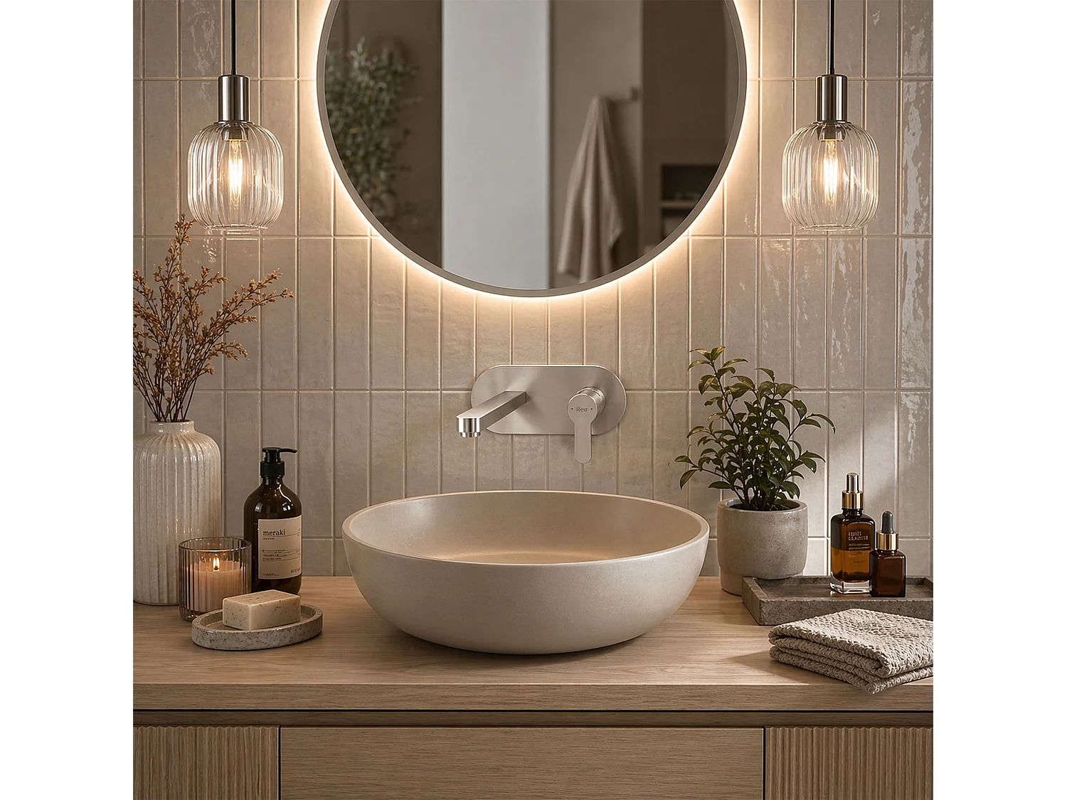 Robinet De Lavabo Dissimulé Rea Arcos Brush Nickel