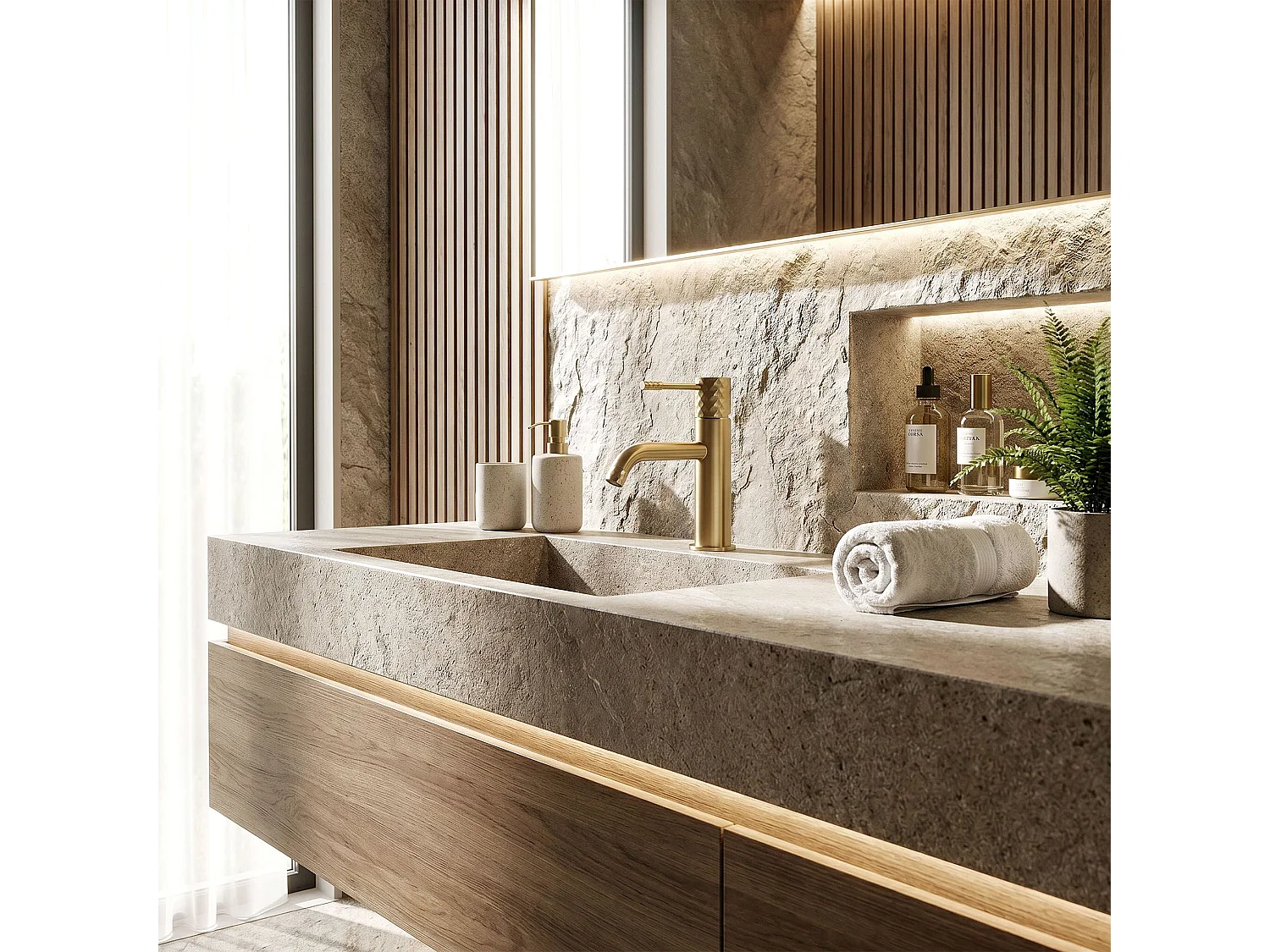 Wastafelkraan Rea Lungo Low Brush Gold