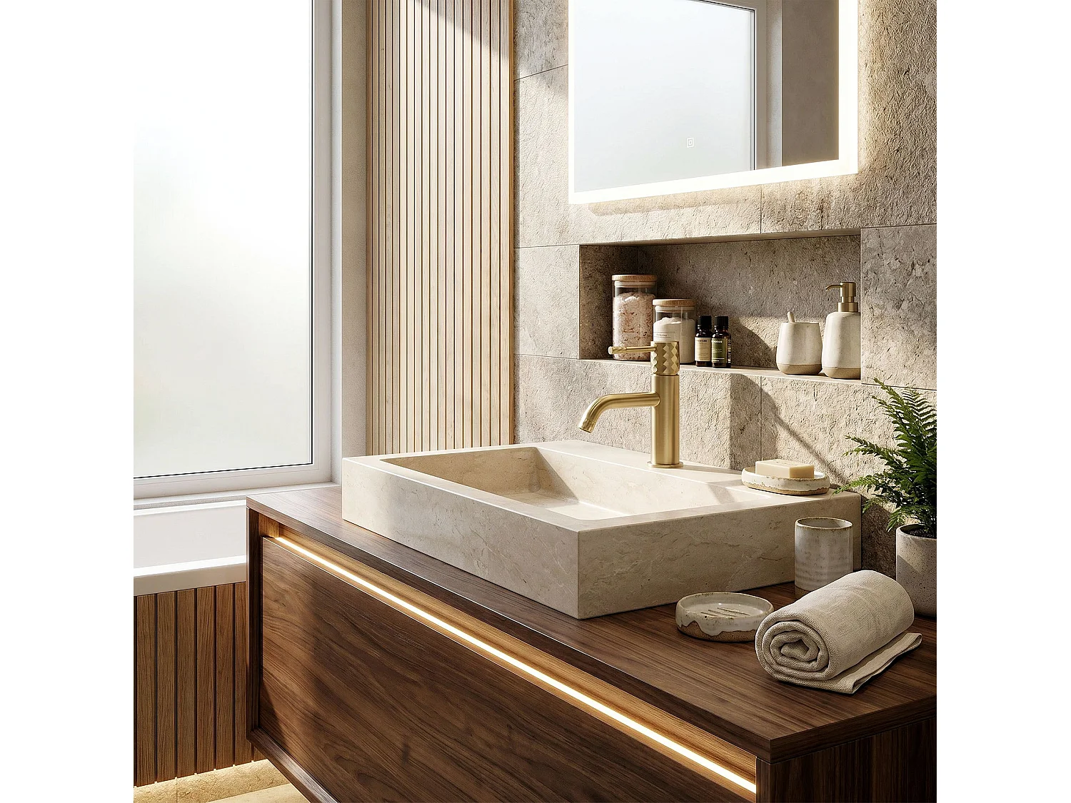 Wastafelkraan Rea Lungo Low Brush Gold