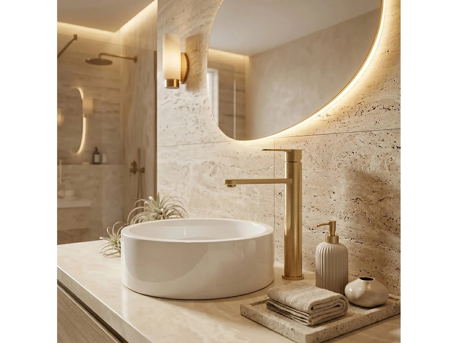Wastafelkraan Rea Arcos High Brush Gold