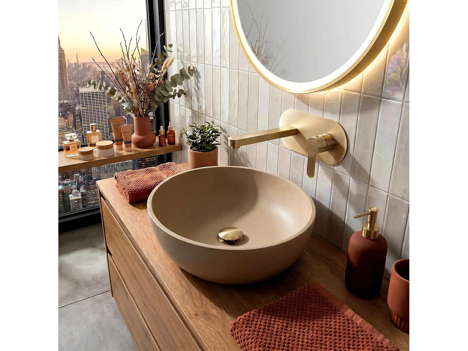 Verborgen Wastafelkraan Rea Arcos Brush Gold