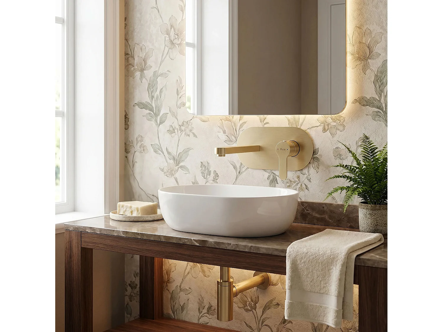 Verborgen Wastafelkraan Rea Arcos Brush Gold