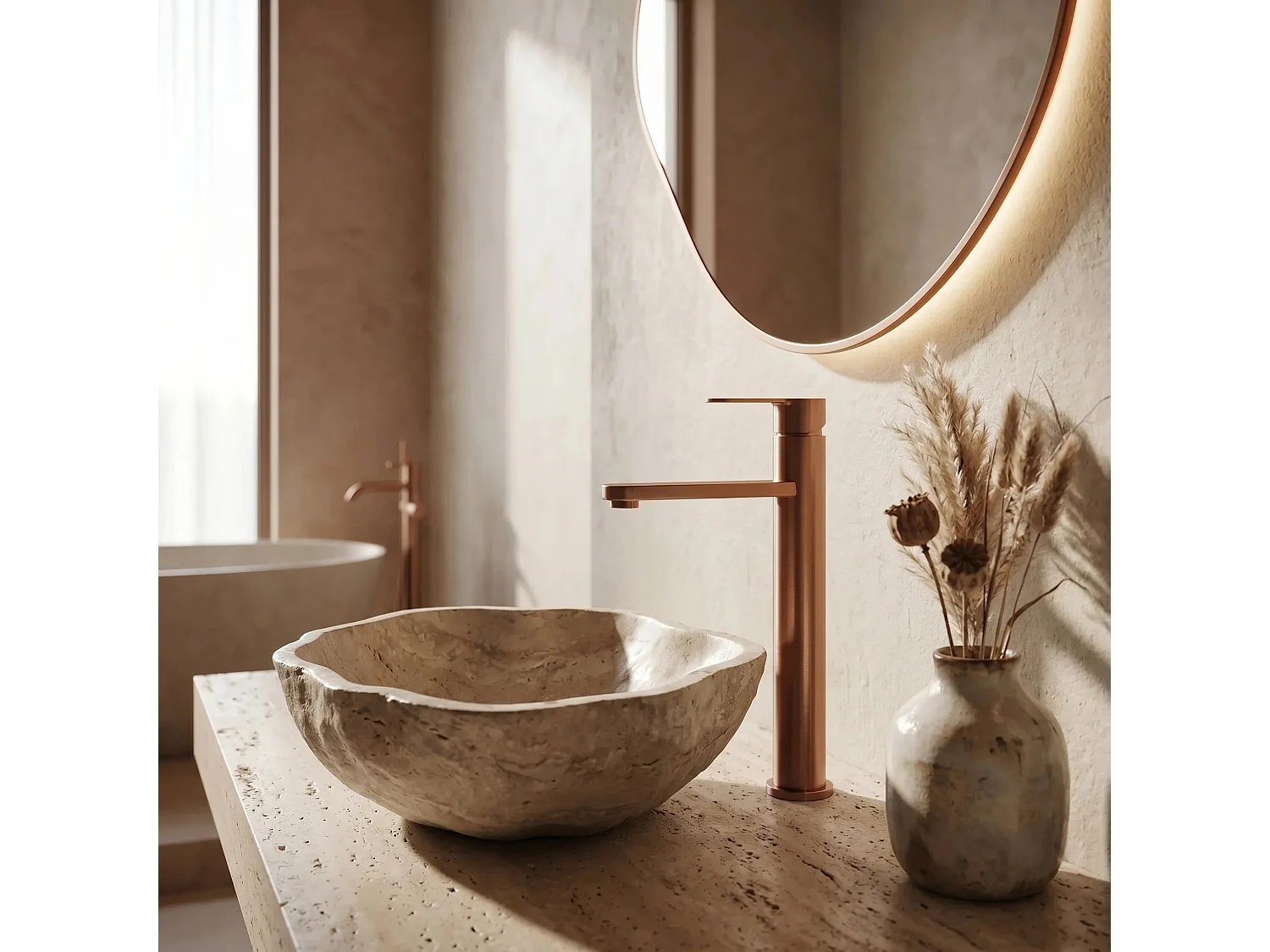 Wastafelkraan Rea Arcos High Brush Copper