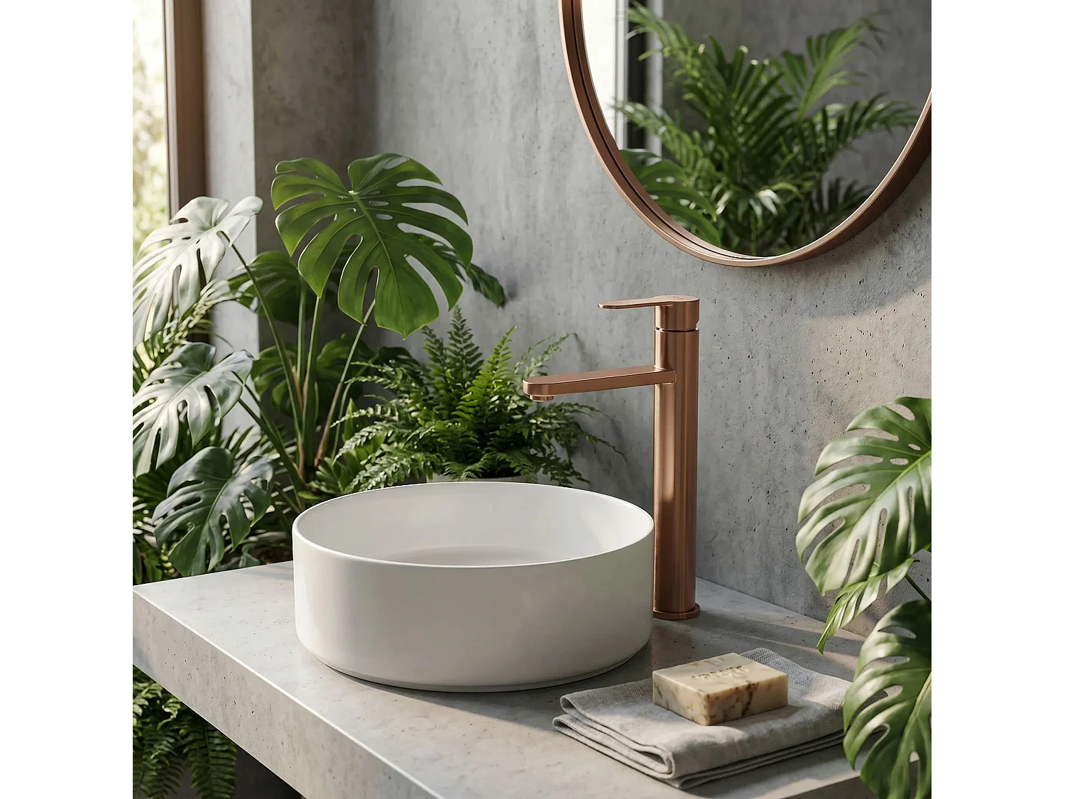 Wastafelkraan Rea Arcos High Brush Copper