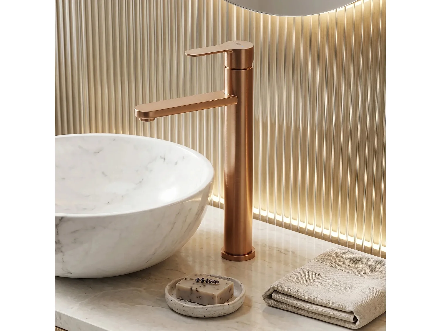 Wastafelkraan Rea Arcos High Brush Copper