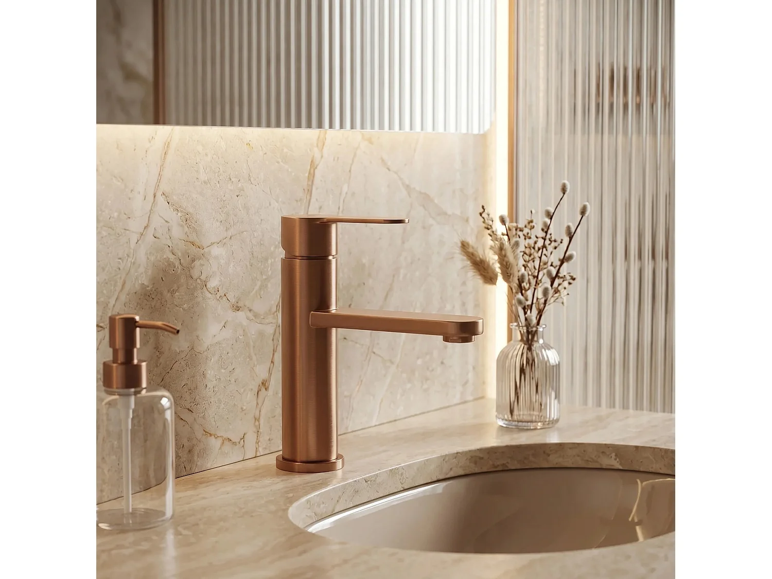 Wastafelkraan Rea Arcos Low Brush Copper