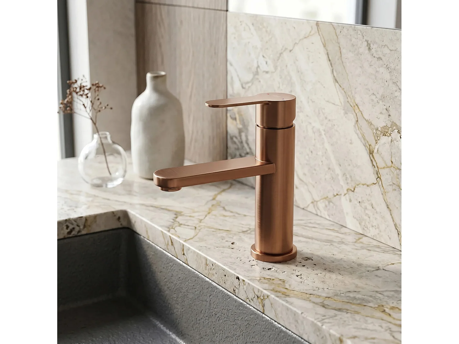 Wastafelkraan Rea Arcos Low Brush Copper