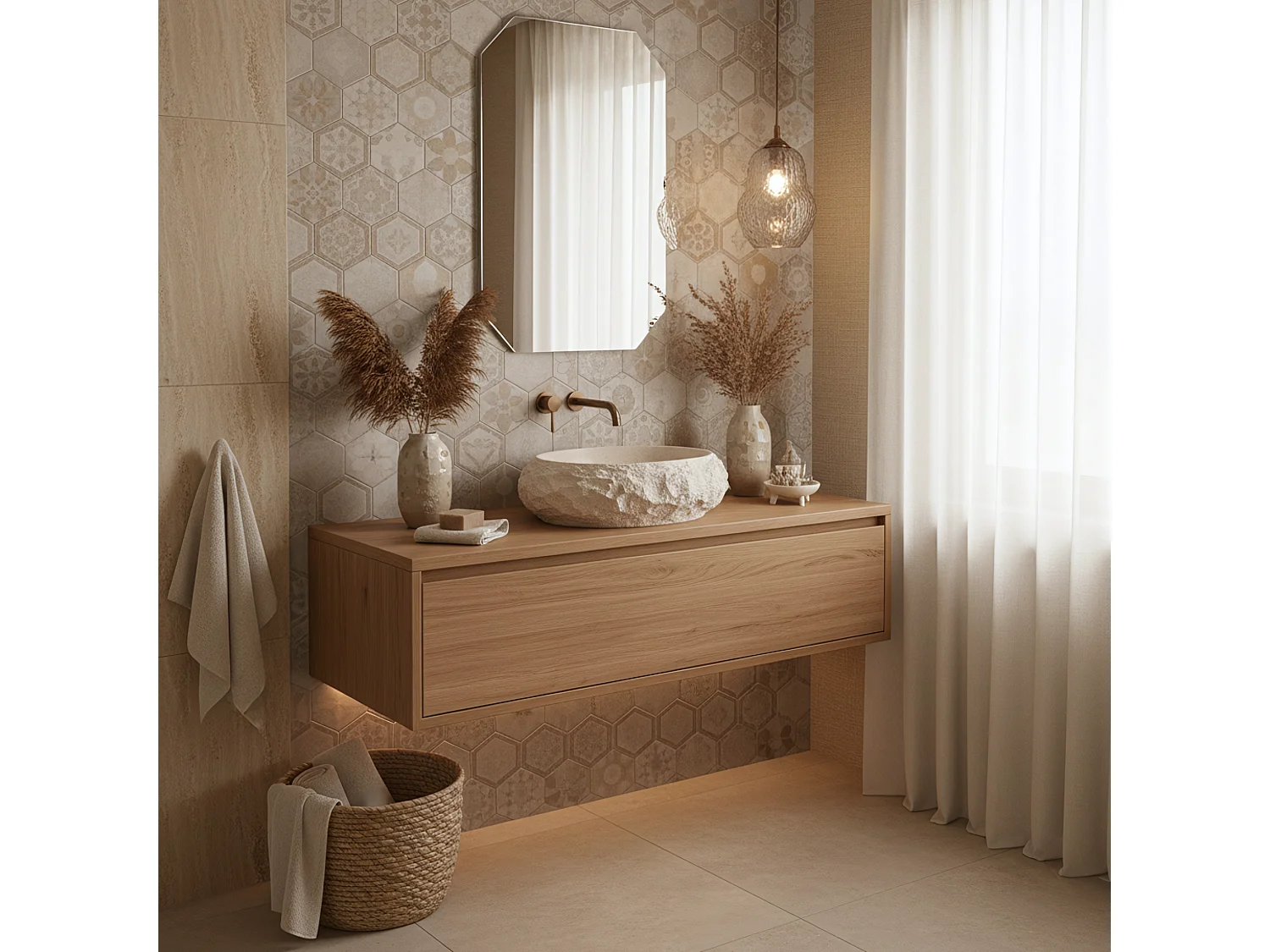 Bordplade Håndvask Rea Mika Warm Beige