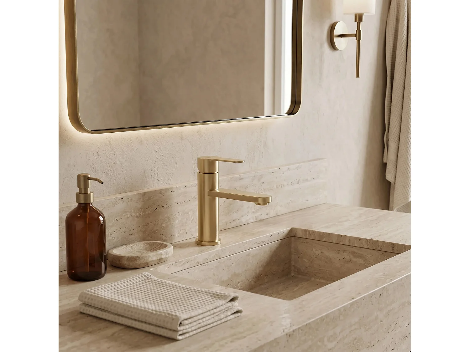 Wastafelkraan Rea Arcos Low Brush Gold