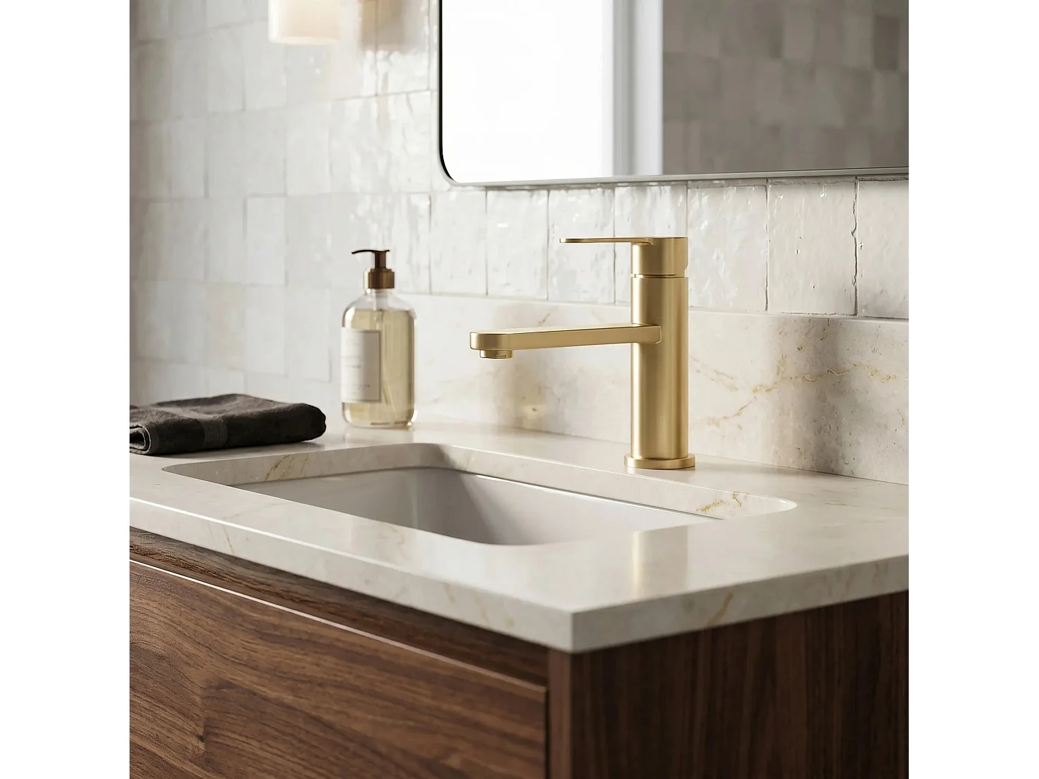 Wastafelkraan Rea Arcos Low Brush Gold