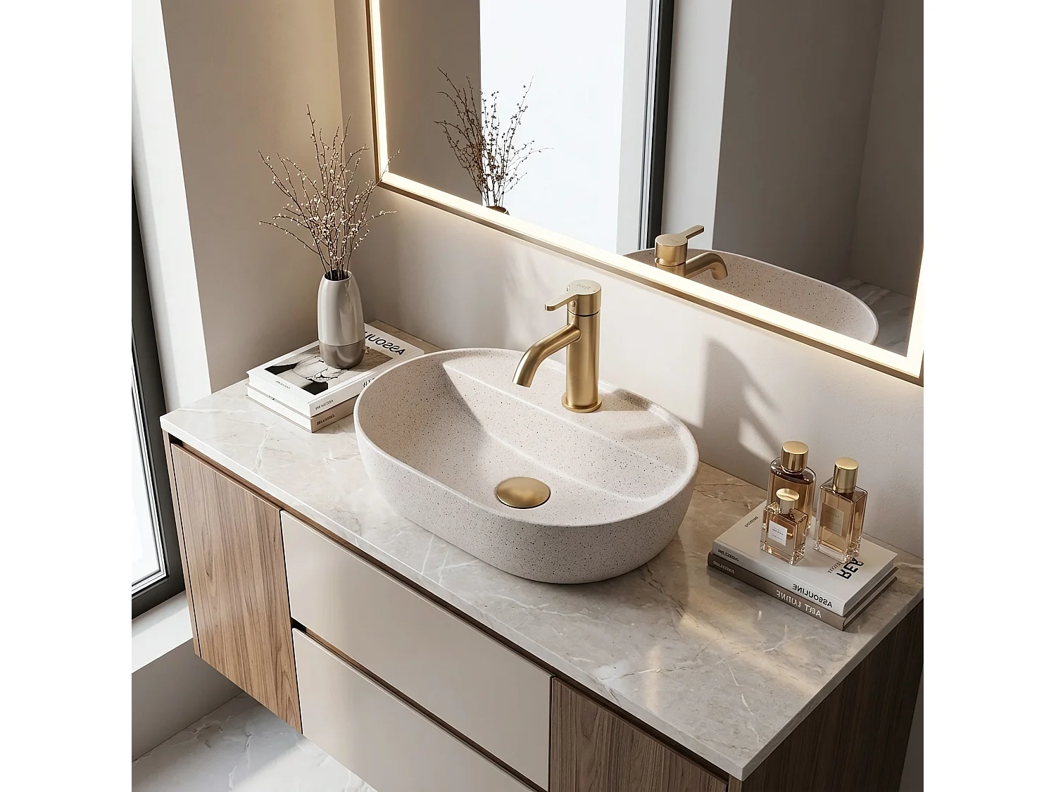 Bordmonteret Håndvask Rea Aura 42 Sandy Beige