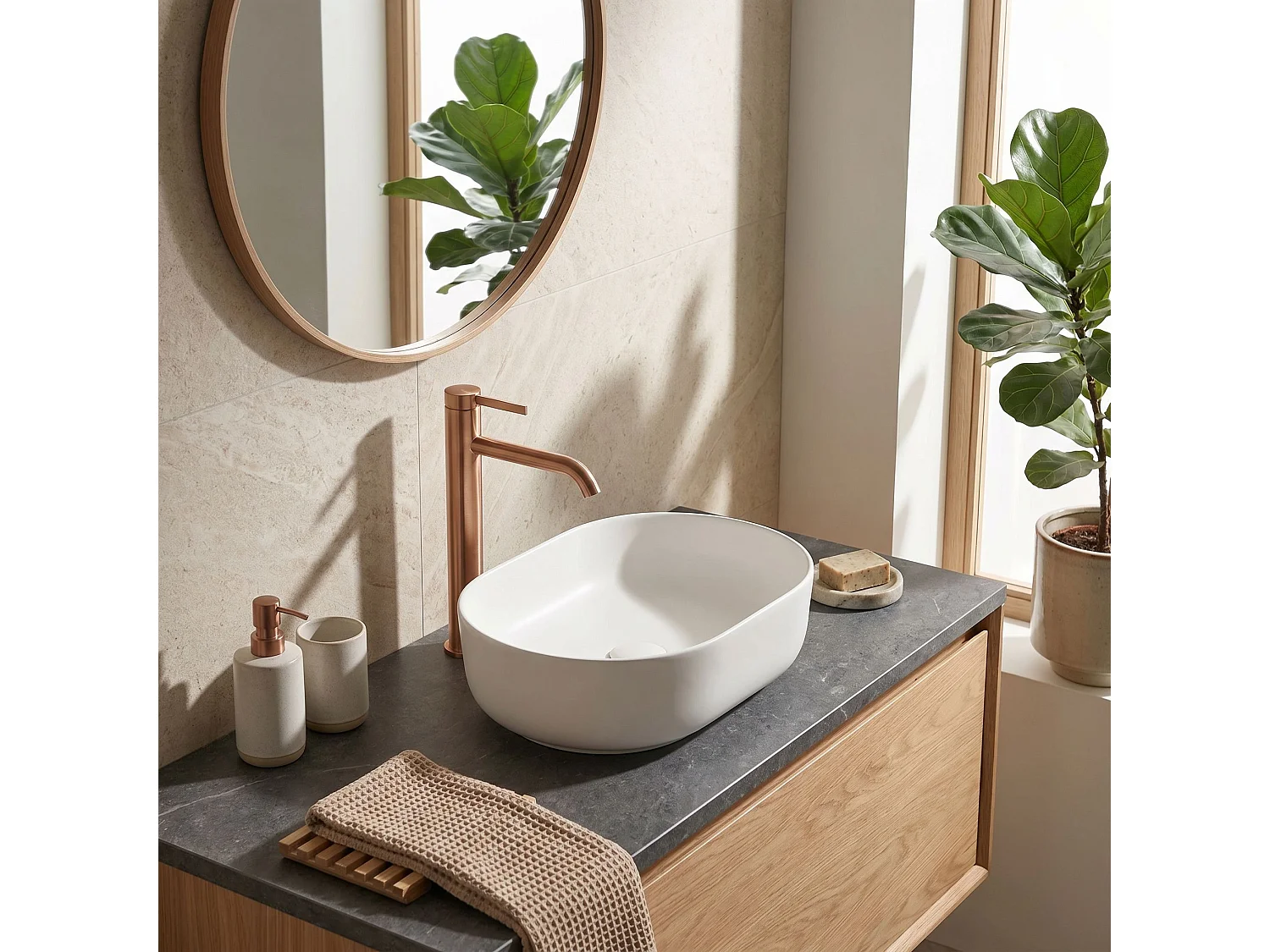 Håndvaskarmatur Rea Rivo High Brush Copper