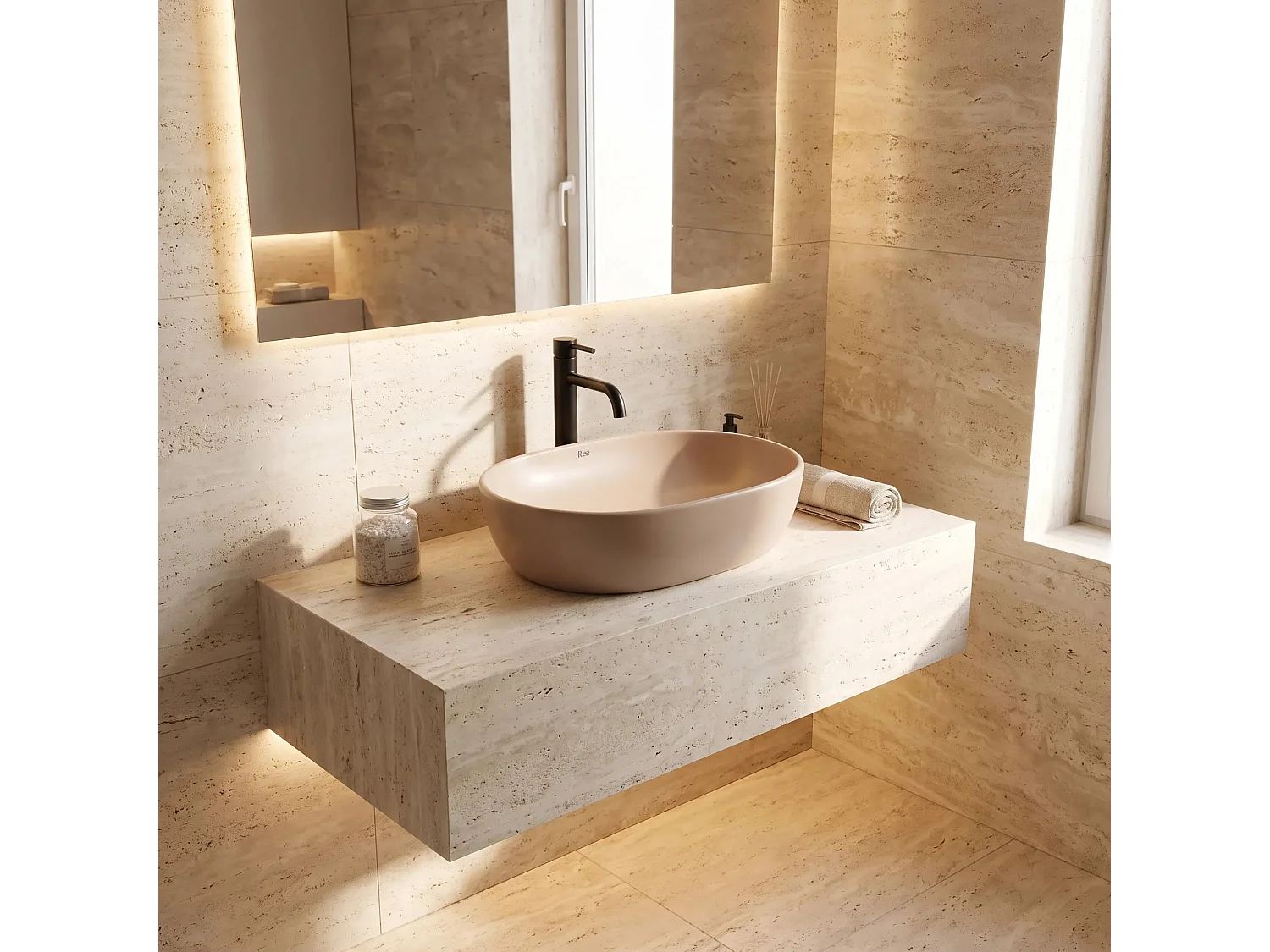 Bordmonteret Håndvask Rea Focus Taupe Beige