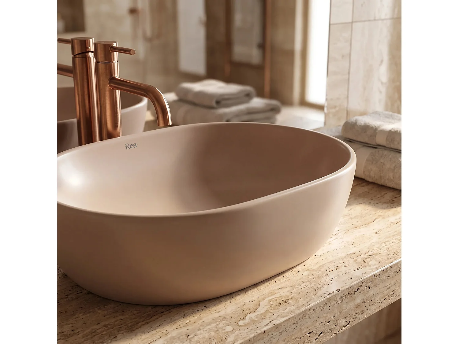Bordmonteret Håndvask Rea Focus Taupe Beige