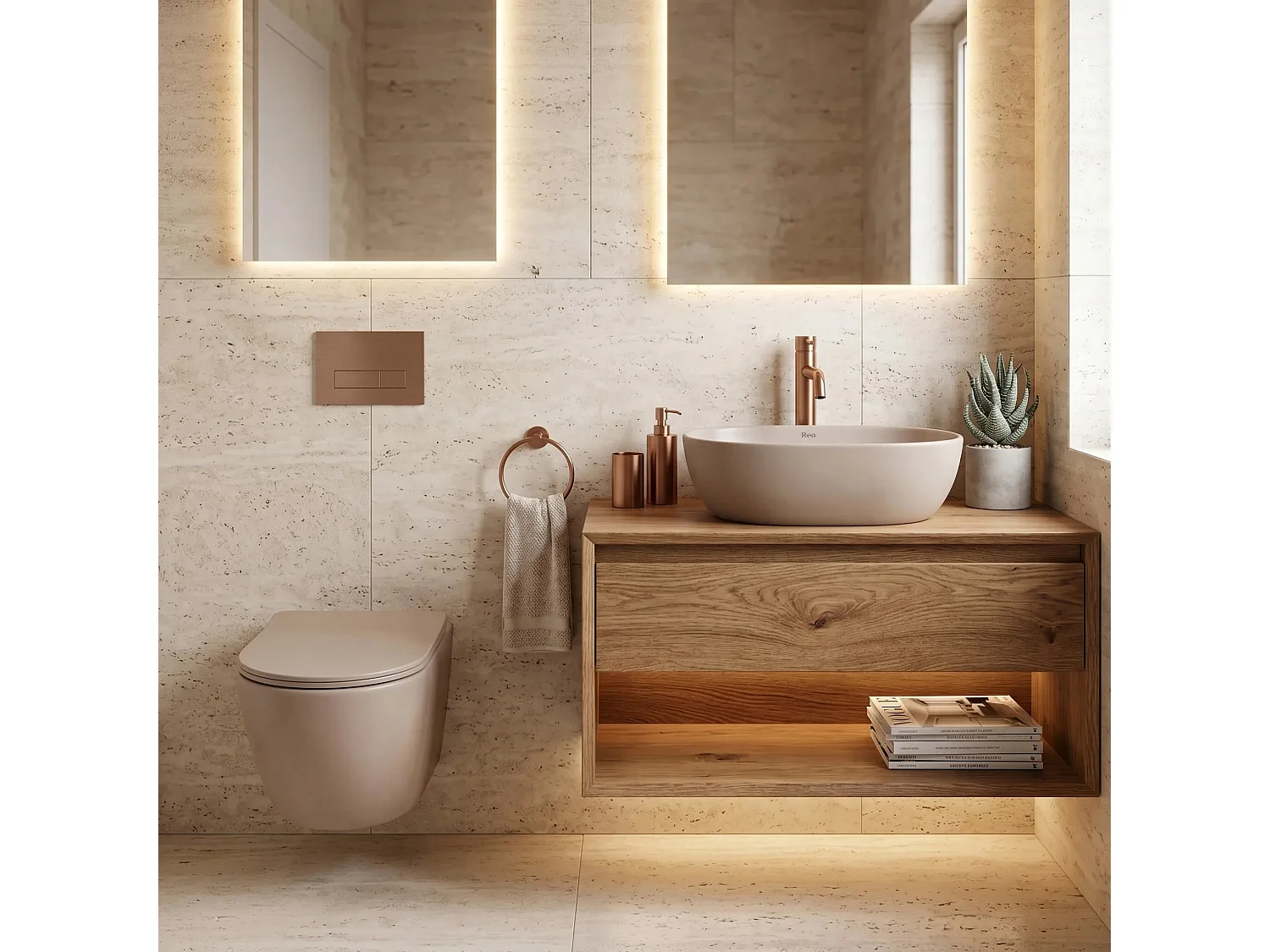 Bordmonteret Håndvask Rea Focus Taupe Beige