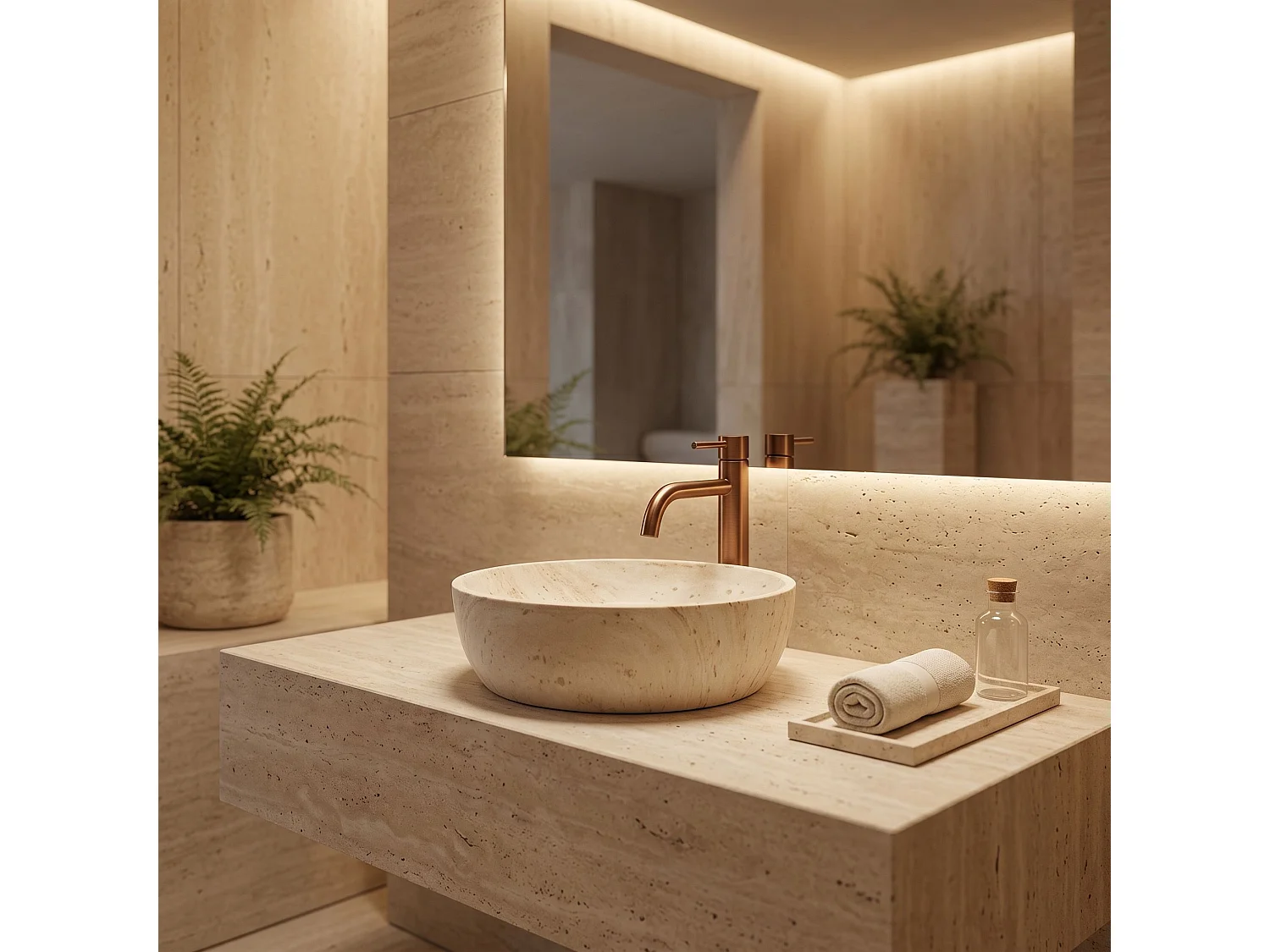 Bordplade Håndvask Rea Amelia 48 Travertine Classic Beige