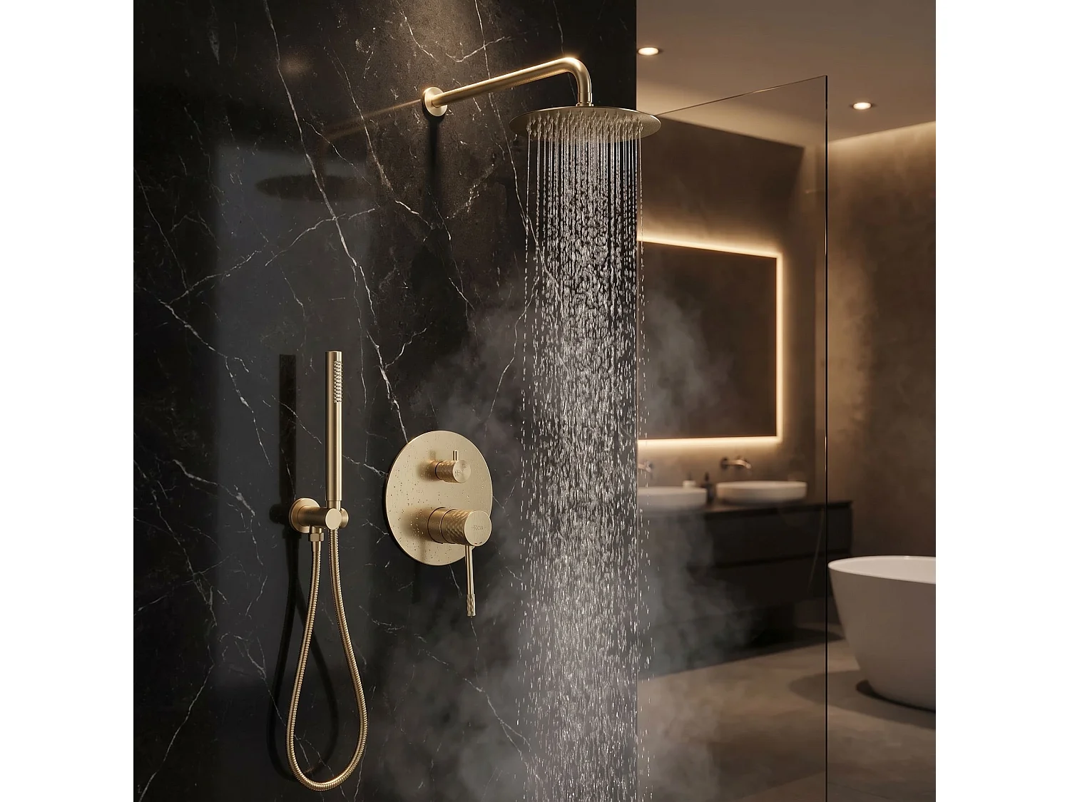 Ensemble De Douche Encastré Rea Lungo Diamond + Box Brush Gold