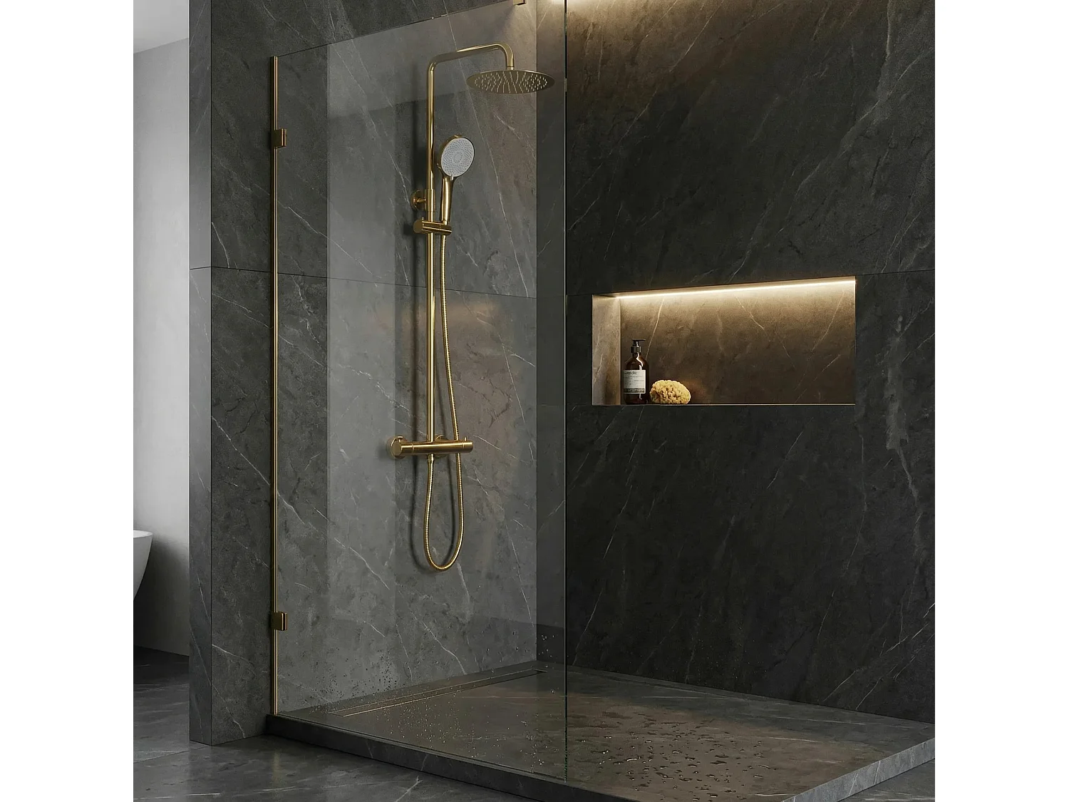 Duschset Ohne Auslauf Rea Lungo + Termostat Gold