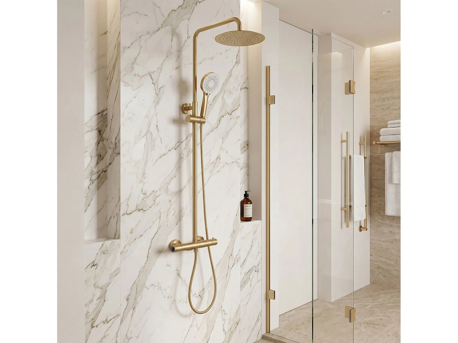 Doucheset Rea Drop Termostat Brush Gold