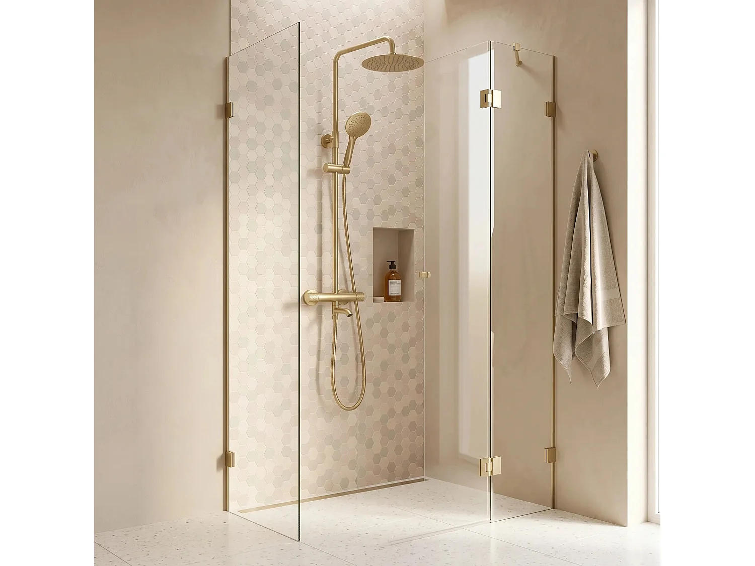 Doucheset Rea Lungo Diamond + Termostat Brush Gold