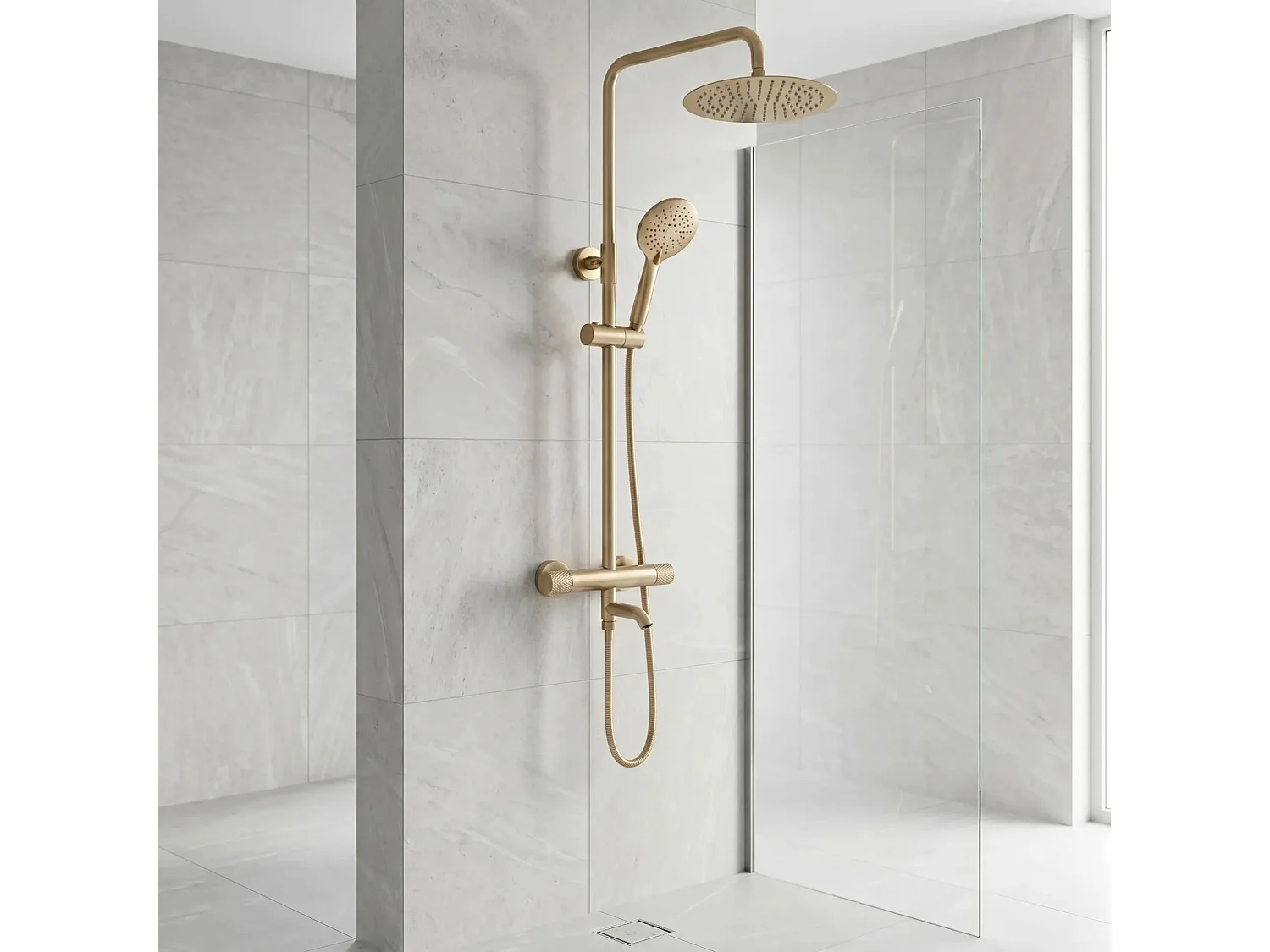 Doucheset Rea Lungo Diamond + Termostat Brush Gold
