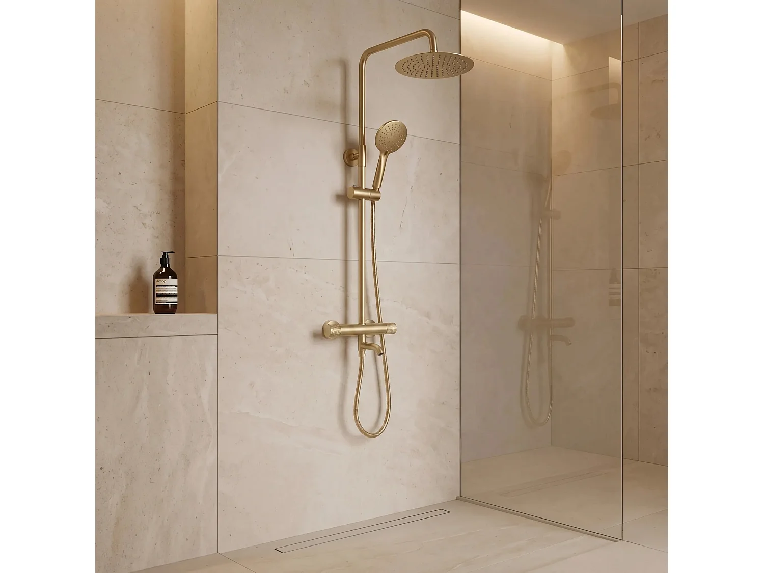 Doucheset Rea Lungo Diamond + Termostat Brush Gold