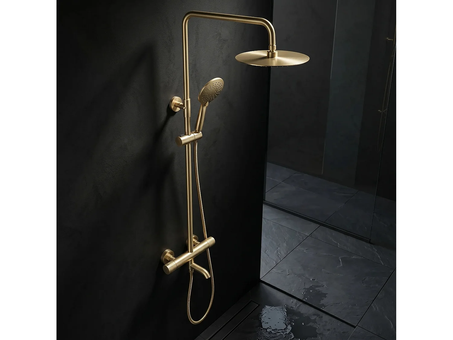 Doucheset Rea Lungo Diamond + Termostat Brush Gold