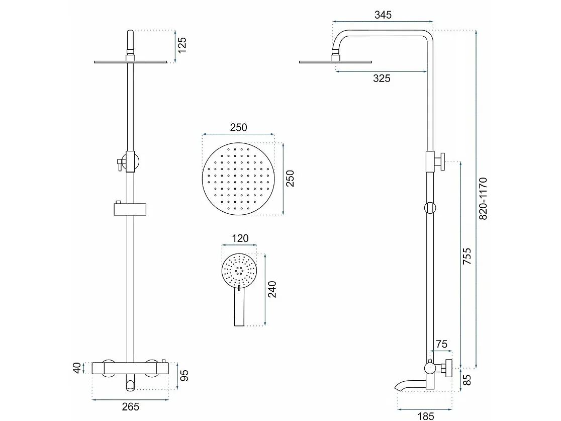 Ensemble Douche Et Baignoire Rea Lungo Thermostat Copper