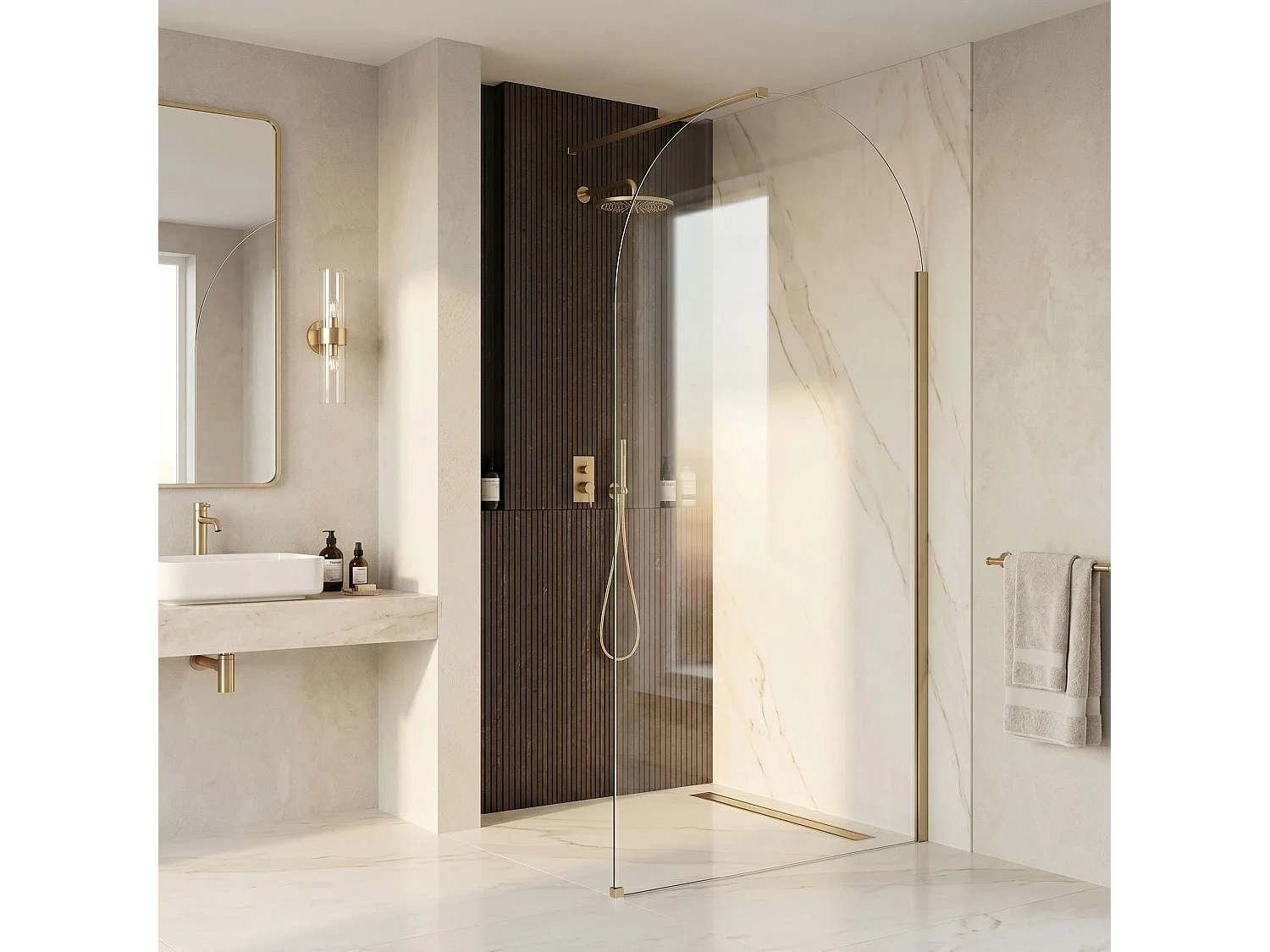 Douchescherm Rea Heaven 120 Walk-In Brush Gold