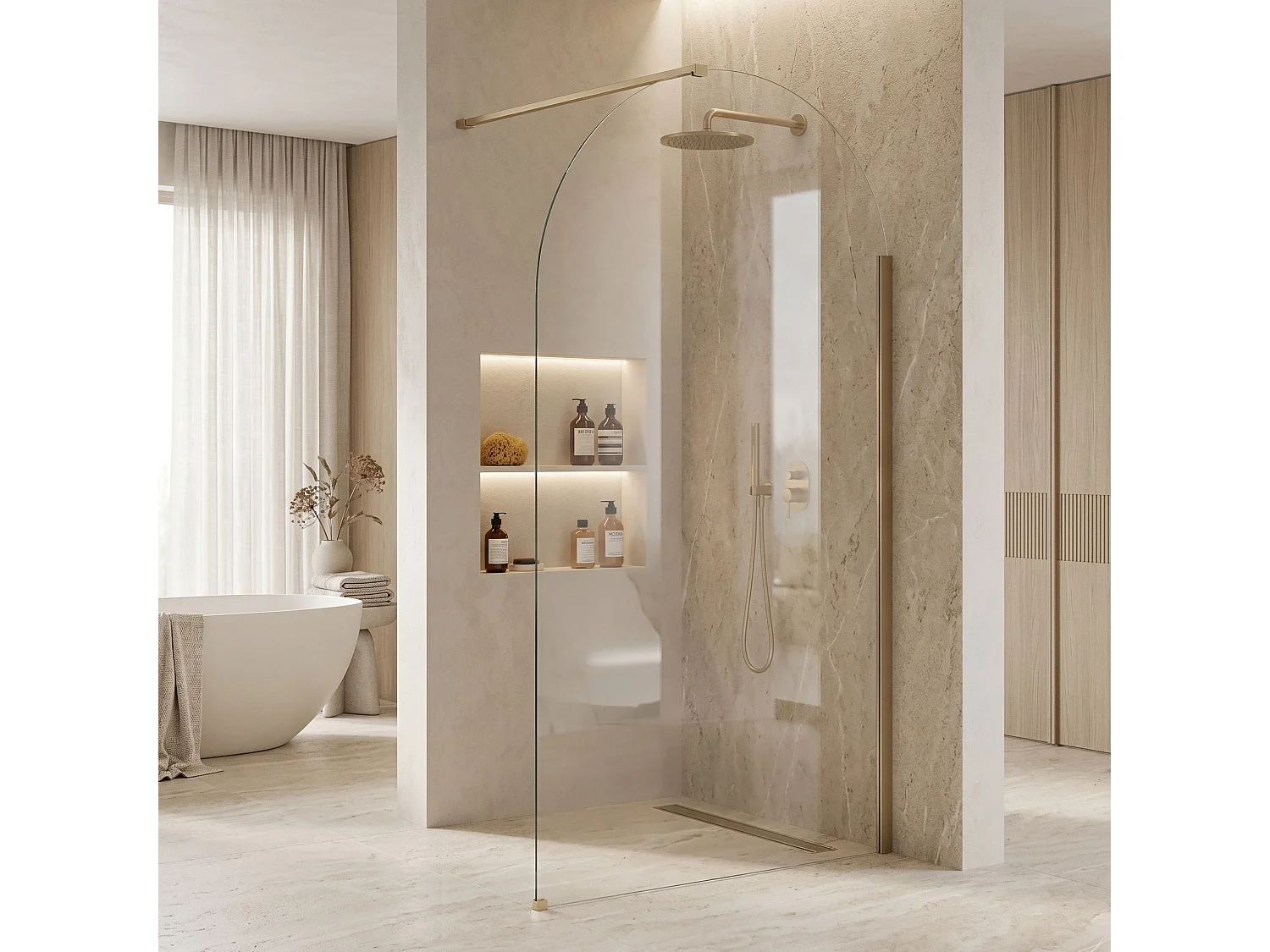 Douchescherm Rea Heaven 90 Walk-In Brush Gold