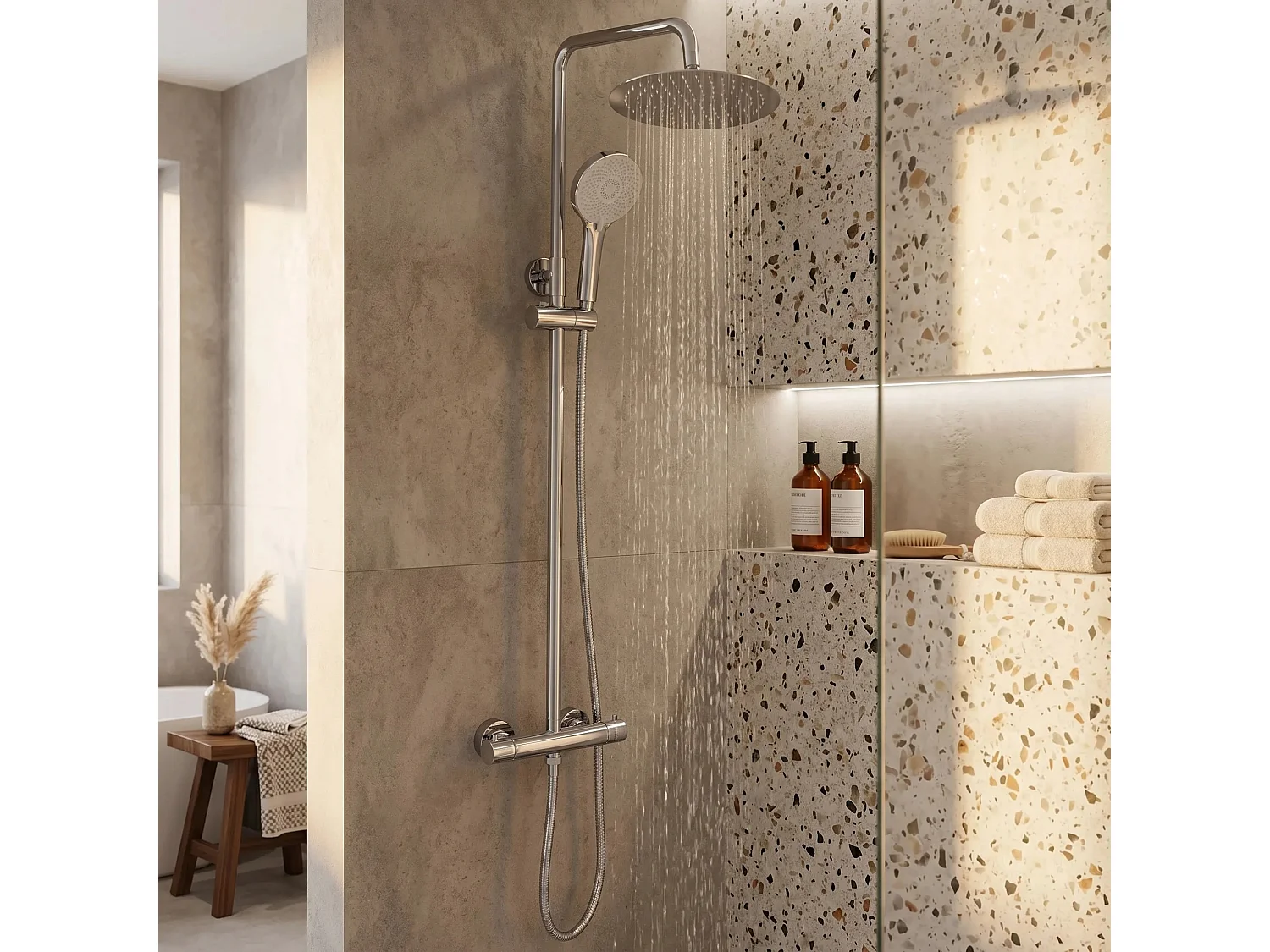 Conjunto De Chuveiro Rea Lungo + Termostat Chrome