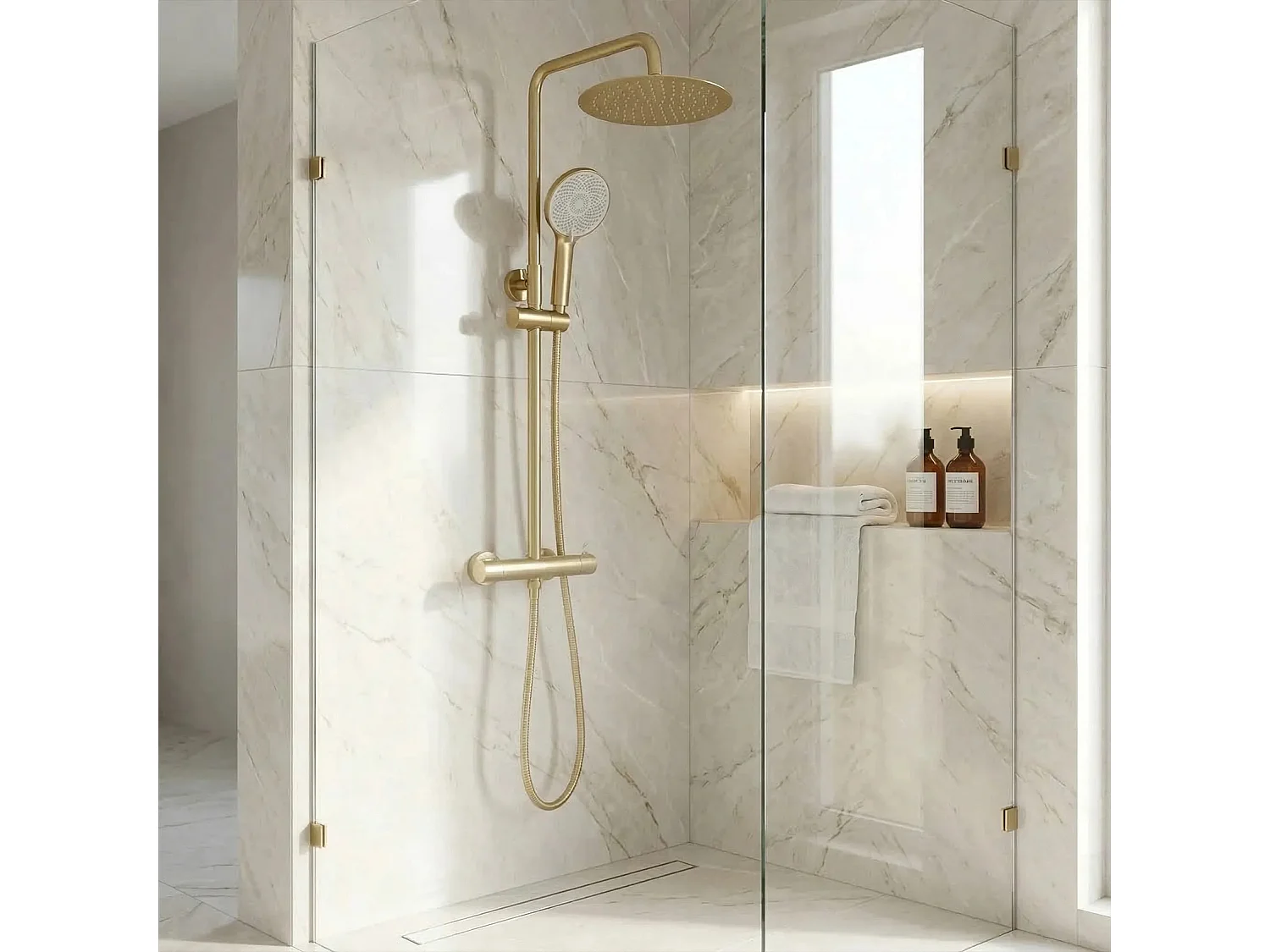 Doucheset Rea Lungo + Termostat Brush Gold