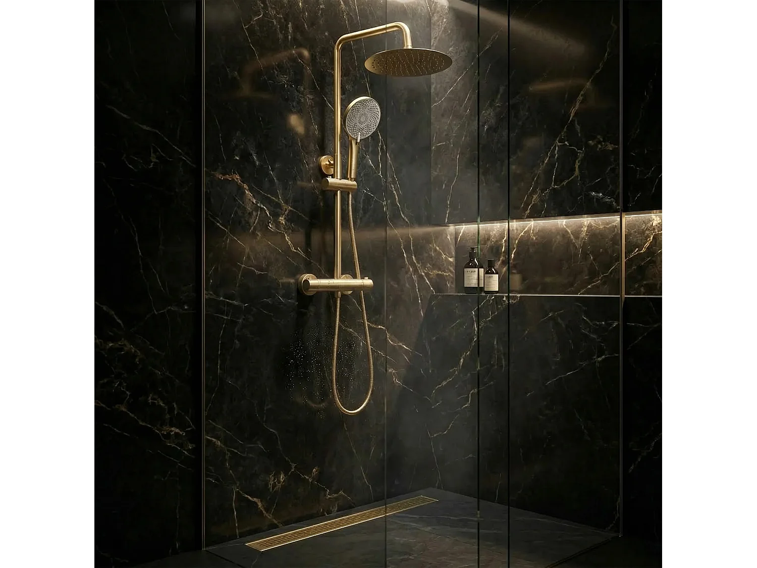 Doucheset Rea Lungo + Termostat Brush Gold