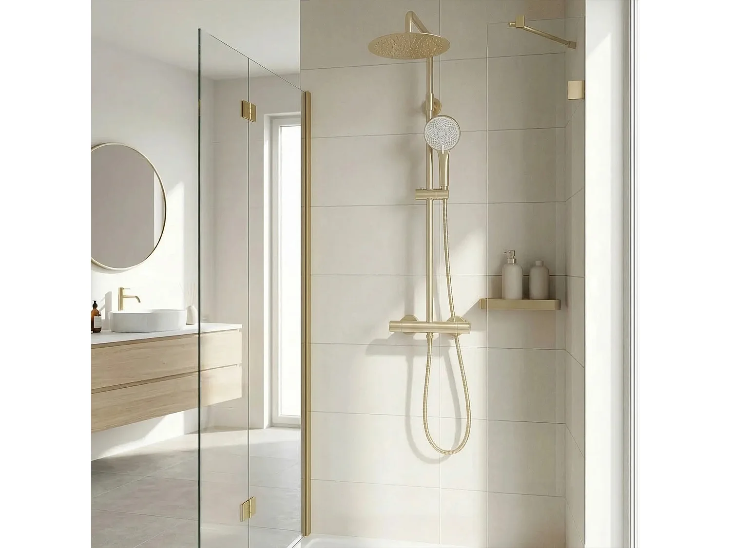 Doucheset Rea Lungo + Termostat Brush Gold
