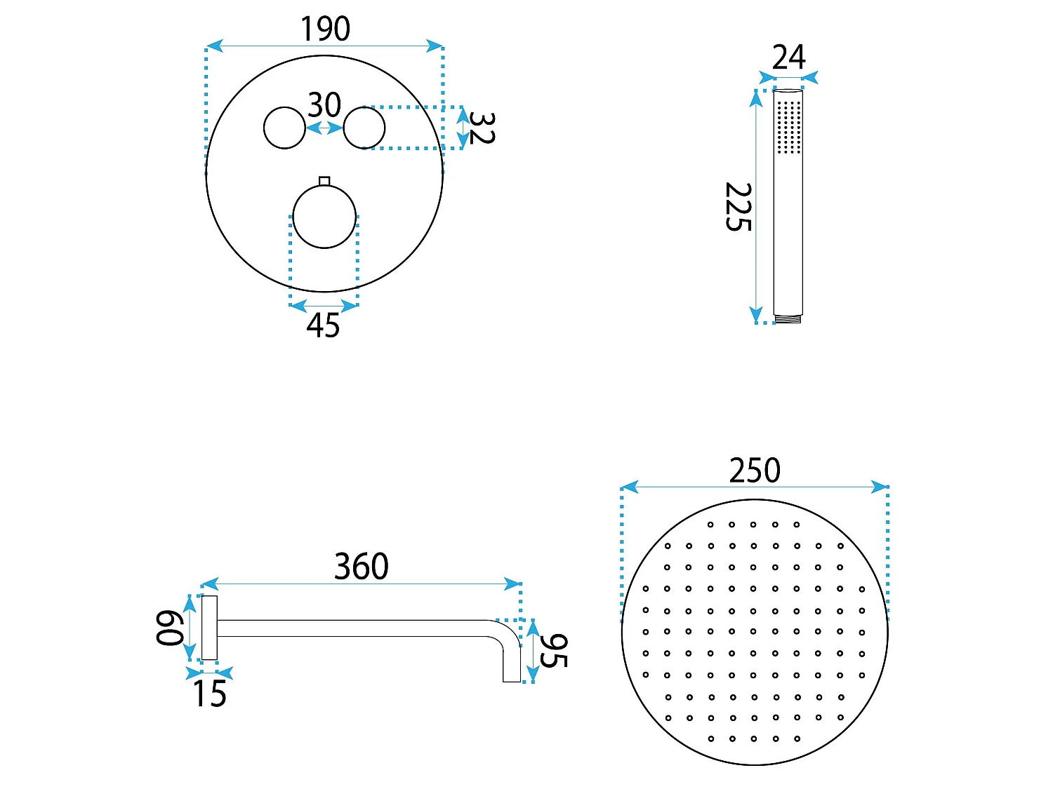 Rea lungo diamond indbygnings brusesæt + box THERMOSTAT, krom, 36X19X22,5CM