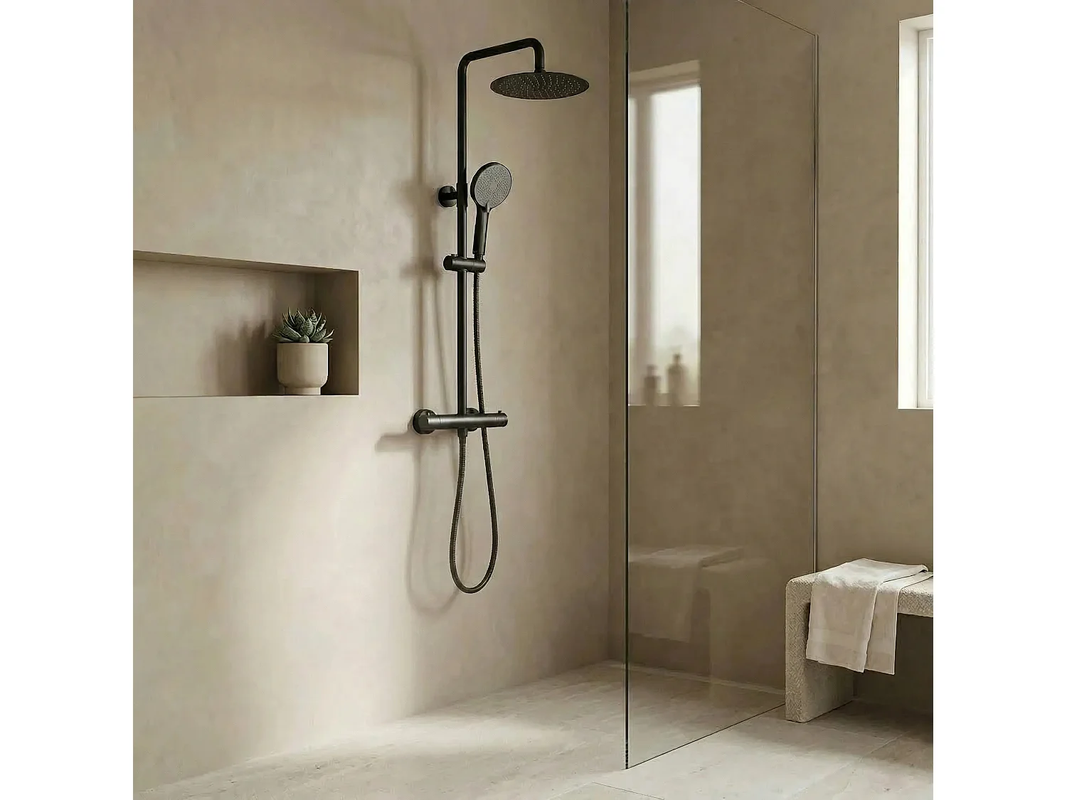 Conjunto De Chuveiro Sem Bica Rea Lungo + Termostat Black