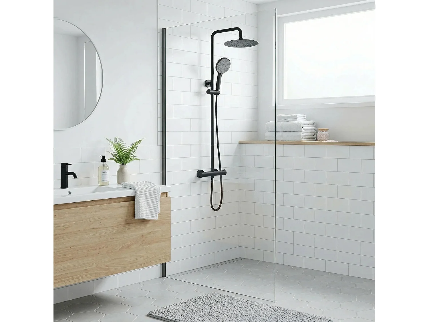 Conjunto De Chuveiro Sem Bica Rea Lungo + Termostat Black