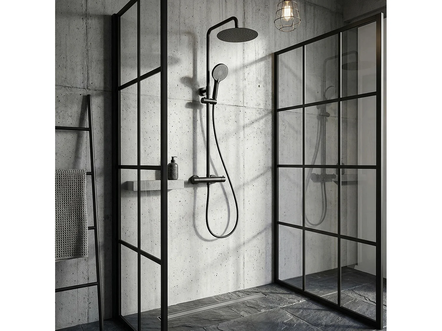 Conjunto De Chuveiro Sem Bica Rea Lungo + Termostat Black