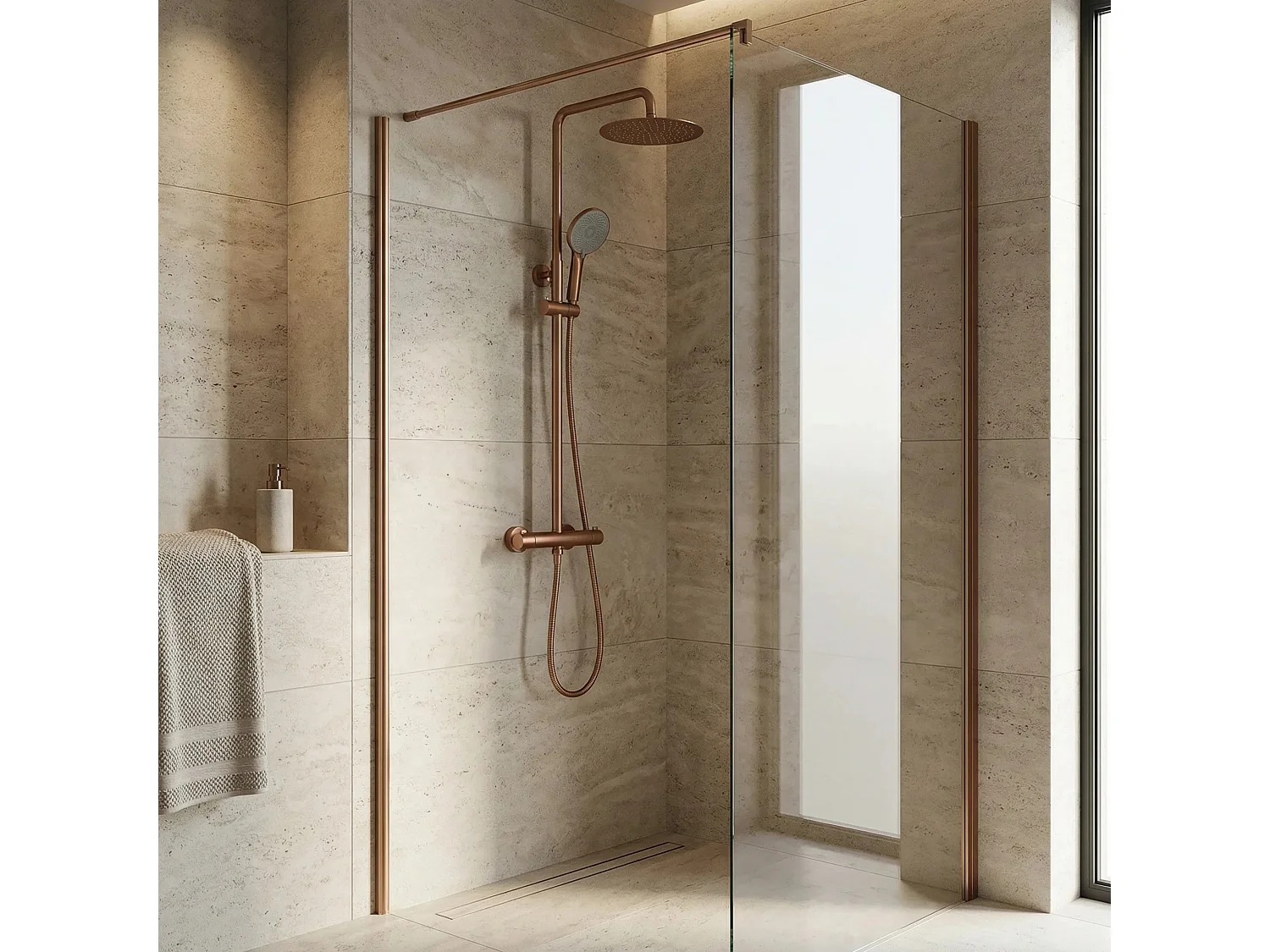 Doucheset Zonder Uitloop Rea Lungo + Termostat Brush Copper