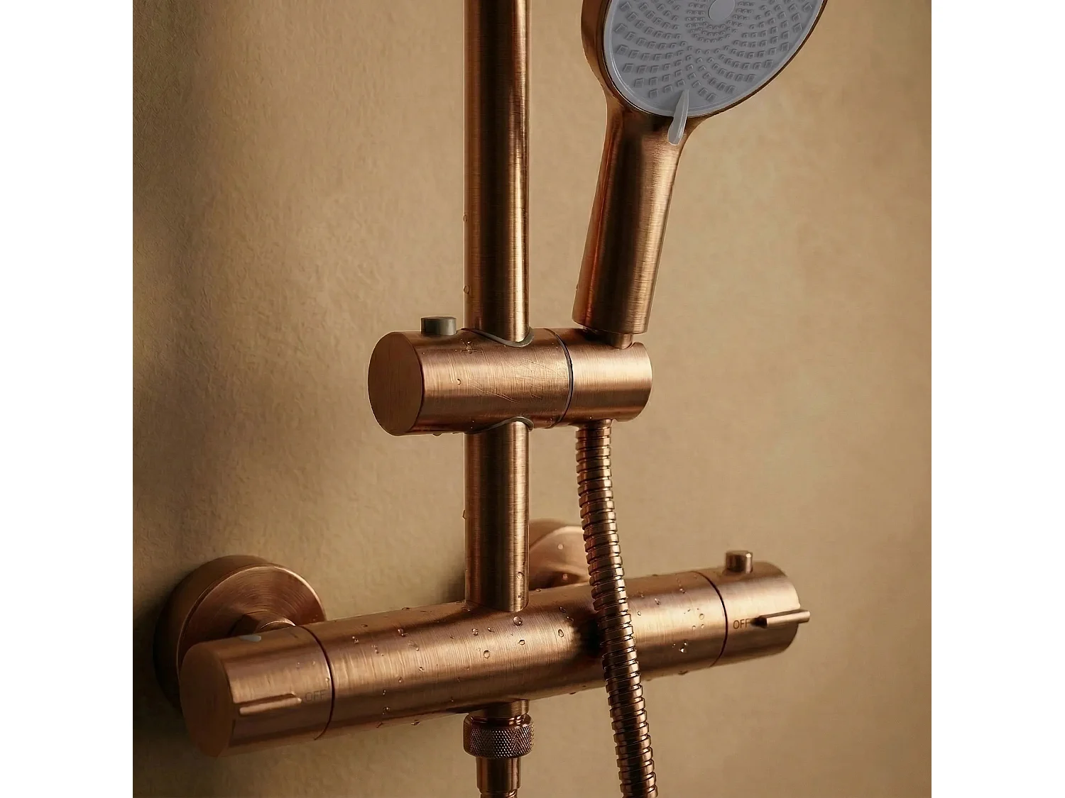 Doucheset Zonder Uitloop Rea Lungo + Termostat Brush Copper