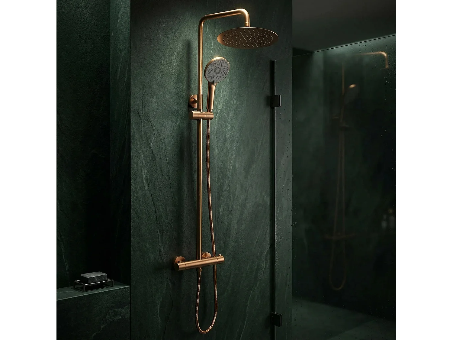 Doucheset Zonder Uitloop Rea Lungo + Termostat Brush Copper
